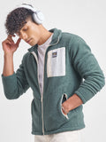 Highlander Men Green Mock Collar Front-Open Sweatshirt - Green - Image 1