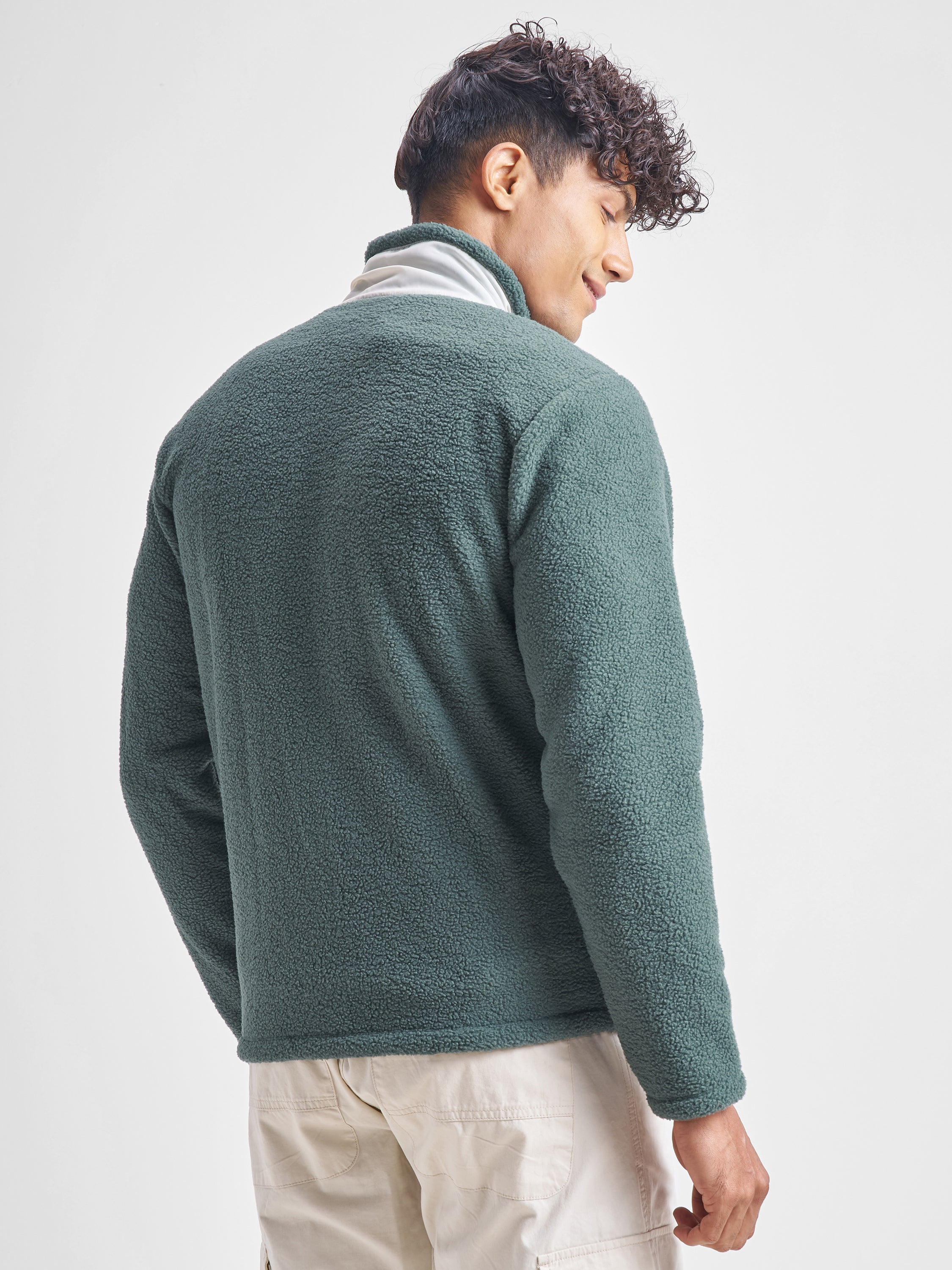 Highlander Men Green Mock Collar Front-Open Sweatshirt - Green - Image 3