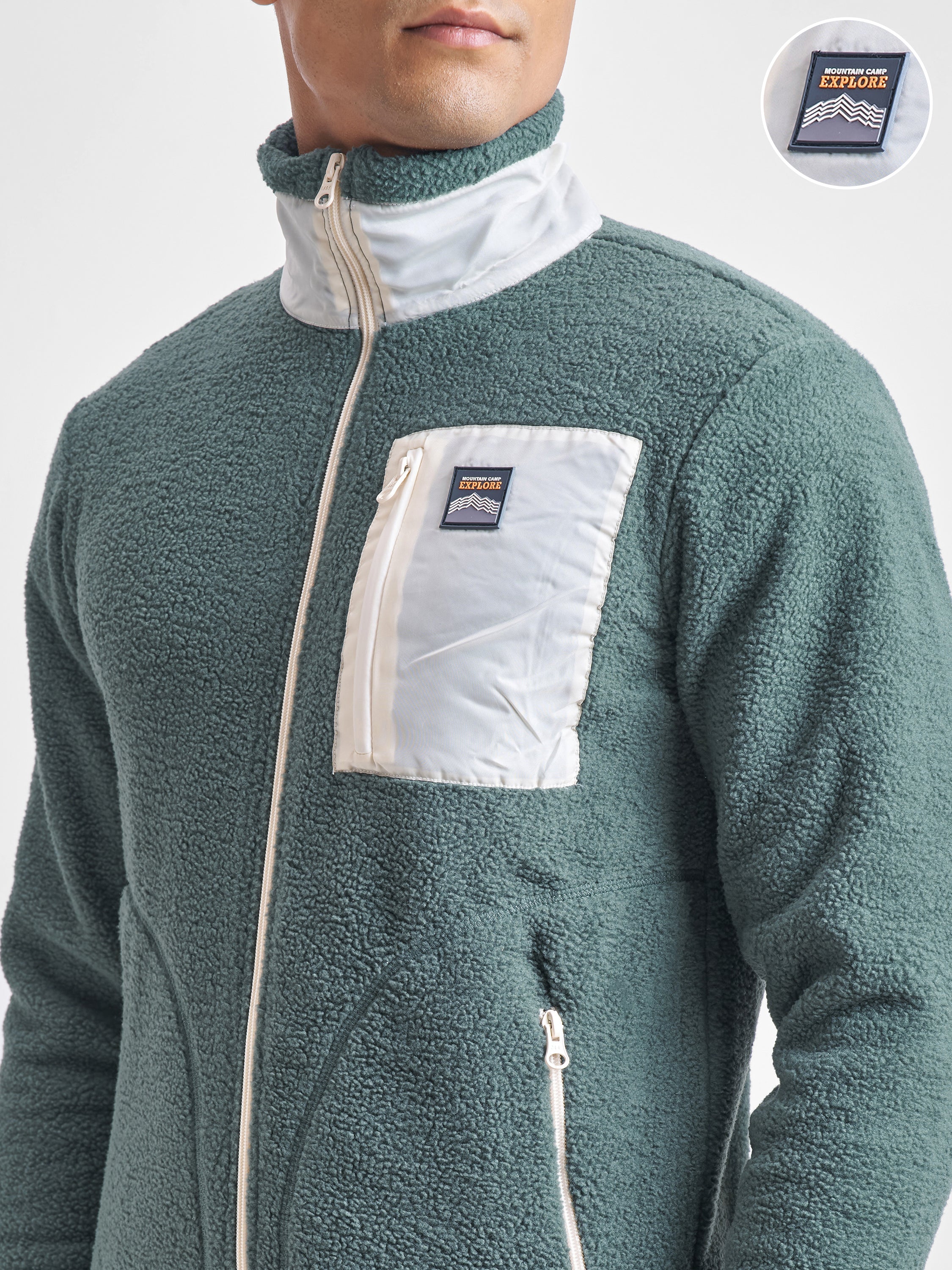 Highlander Men Green Mock Collar Front-Open Sweatshirt - Green - Image 5