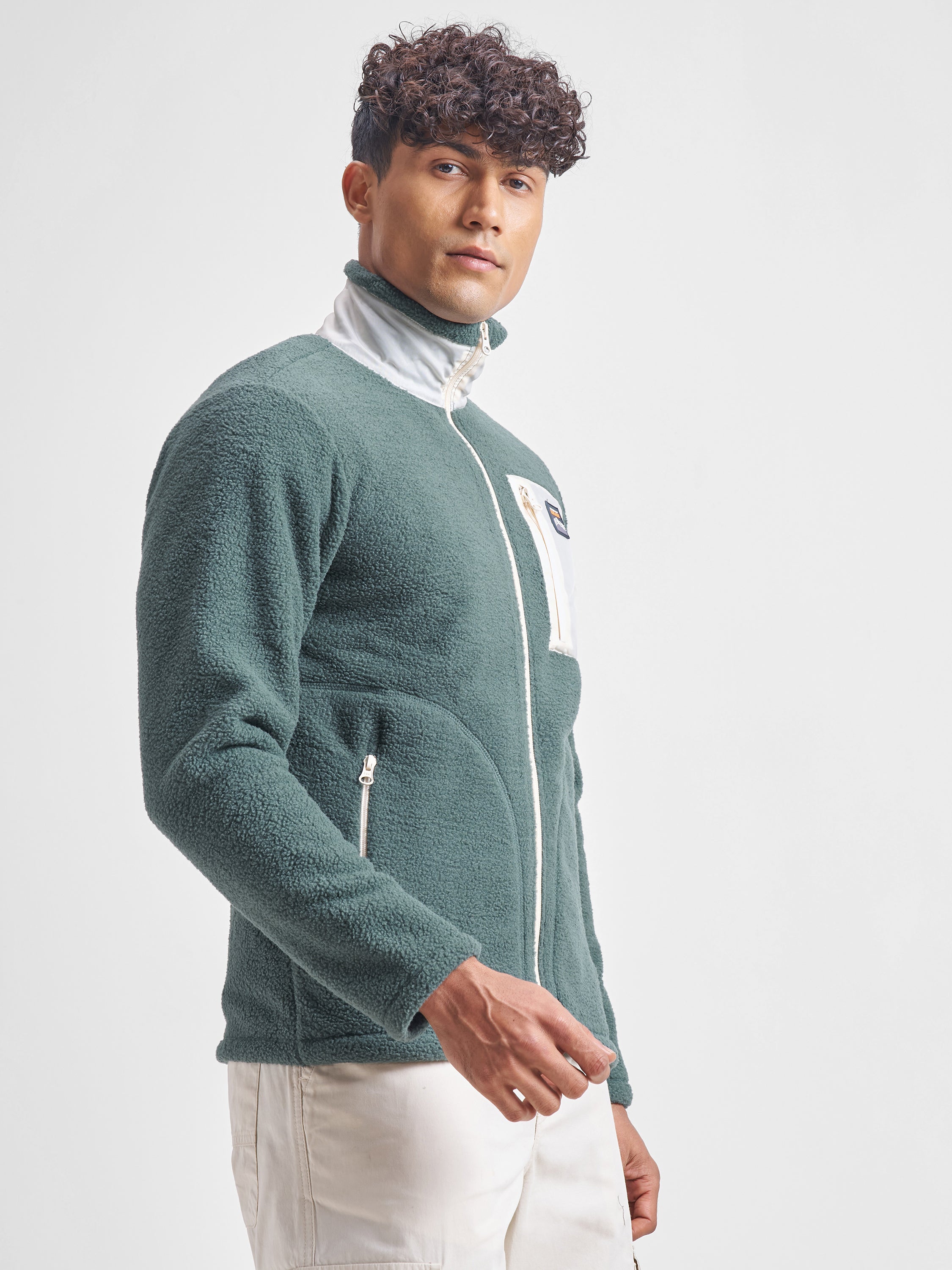 Highlander Men Green Mock Collar Front-Open Sweatshirt - Green - Image 6