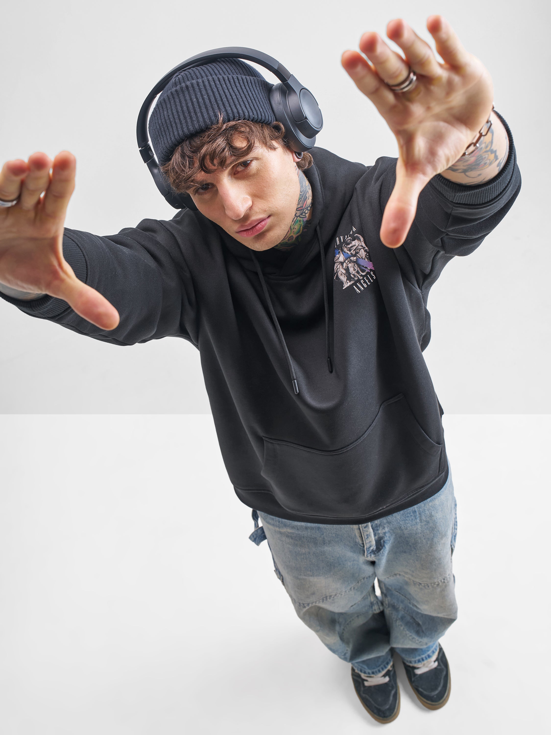 Highlander Men Black Hooded Pullover Sweatshirt - Black - Image 2