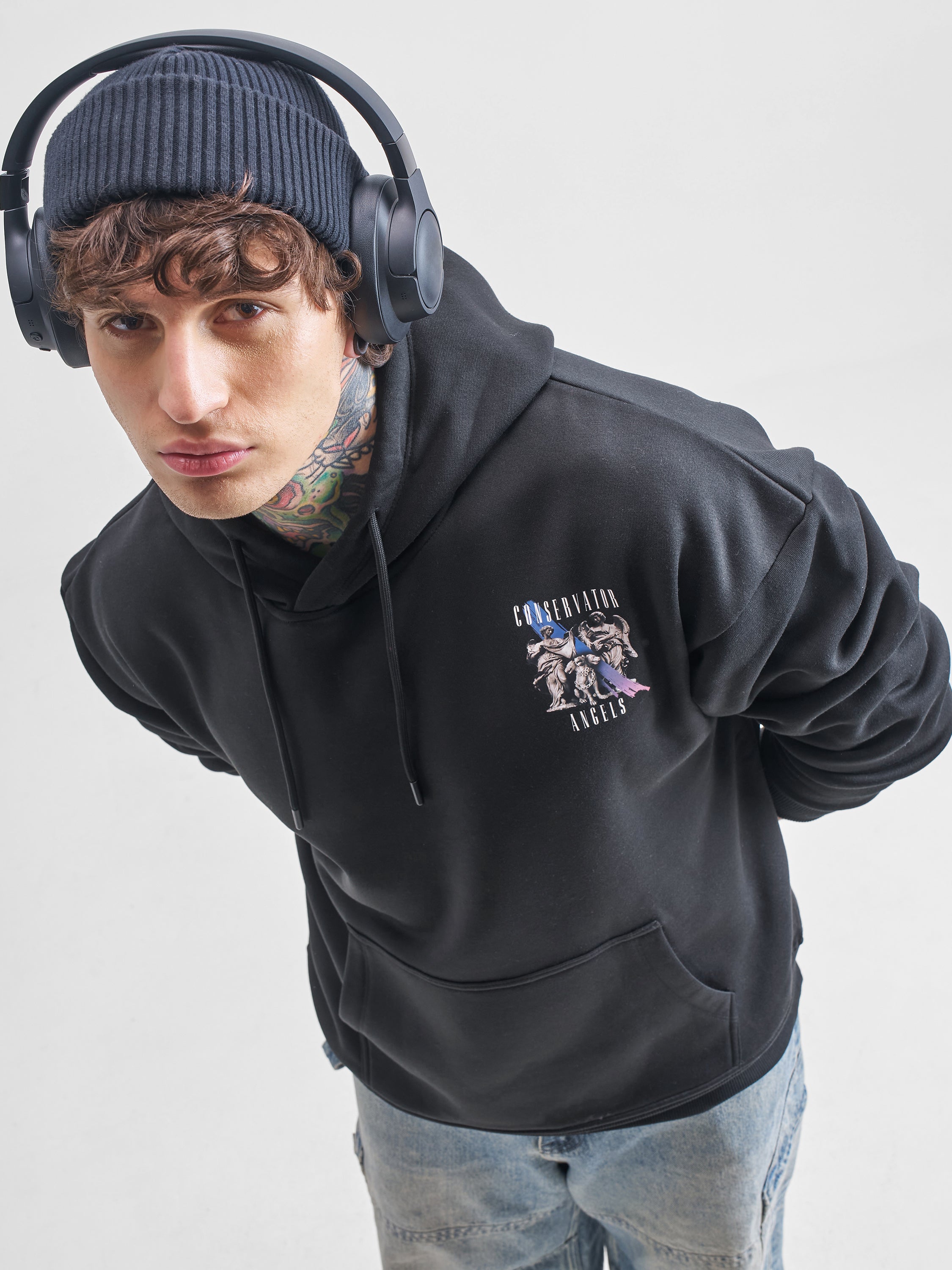 Highlander Men Black Hooded Pullover Sweatshirt - Black - Image 3
