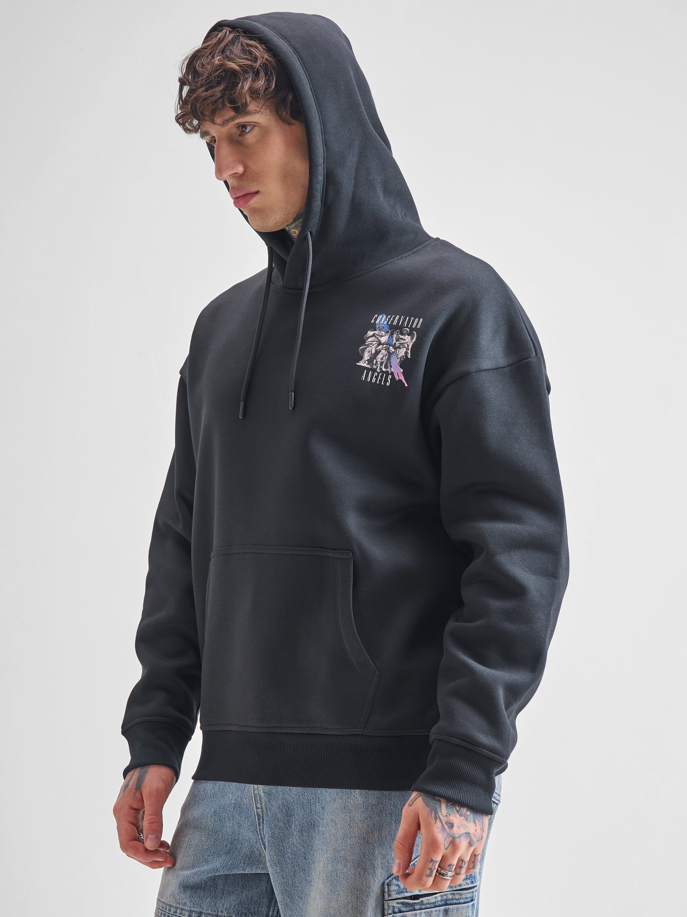 Highlander Men Black Hooded Pullover Sweatshirt - Black - Image 4
