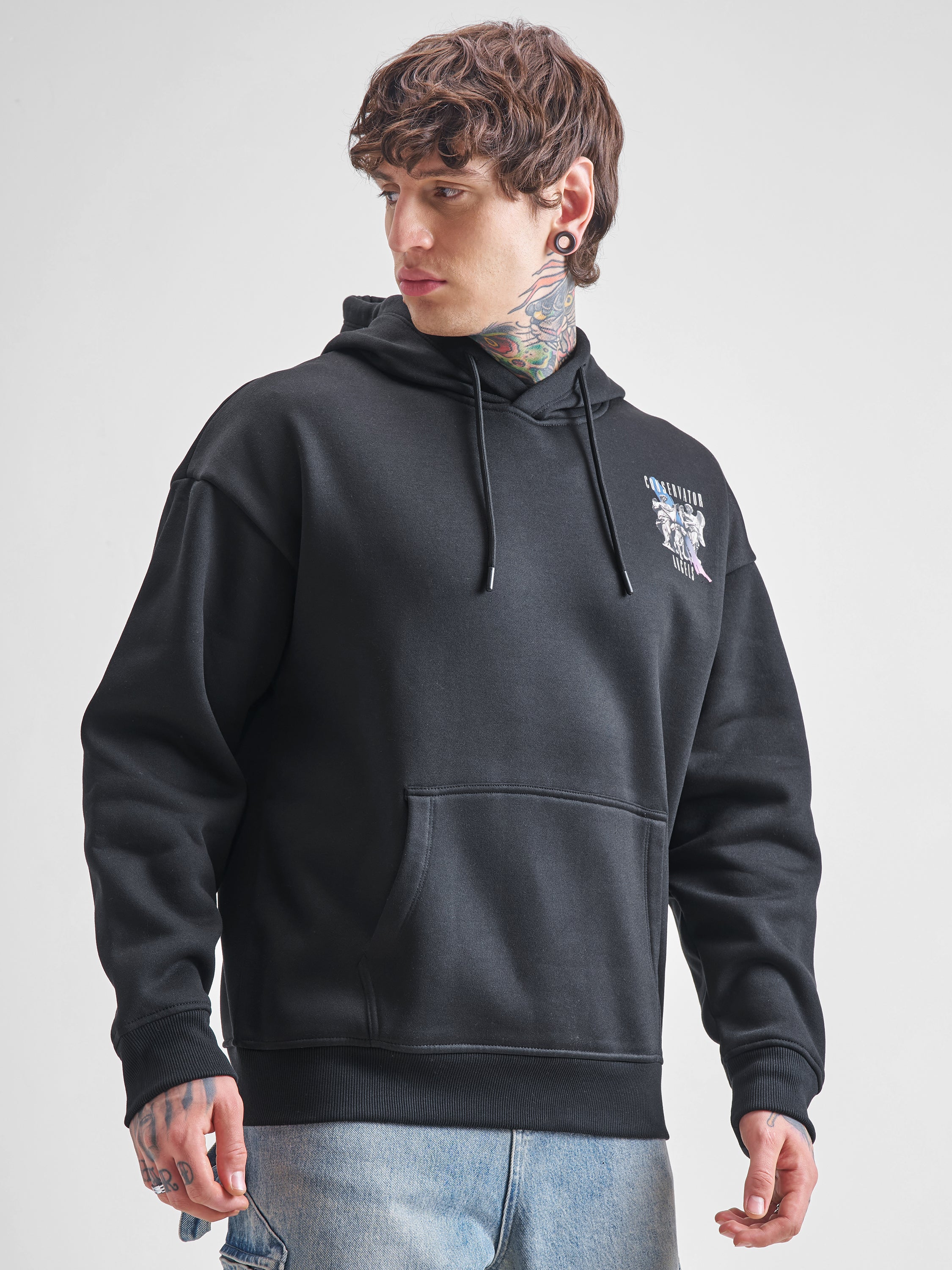 Highlander Men Black Hooded Pullover Sweatshirt - Black - Image 6