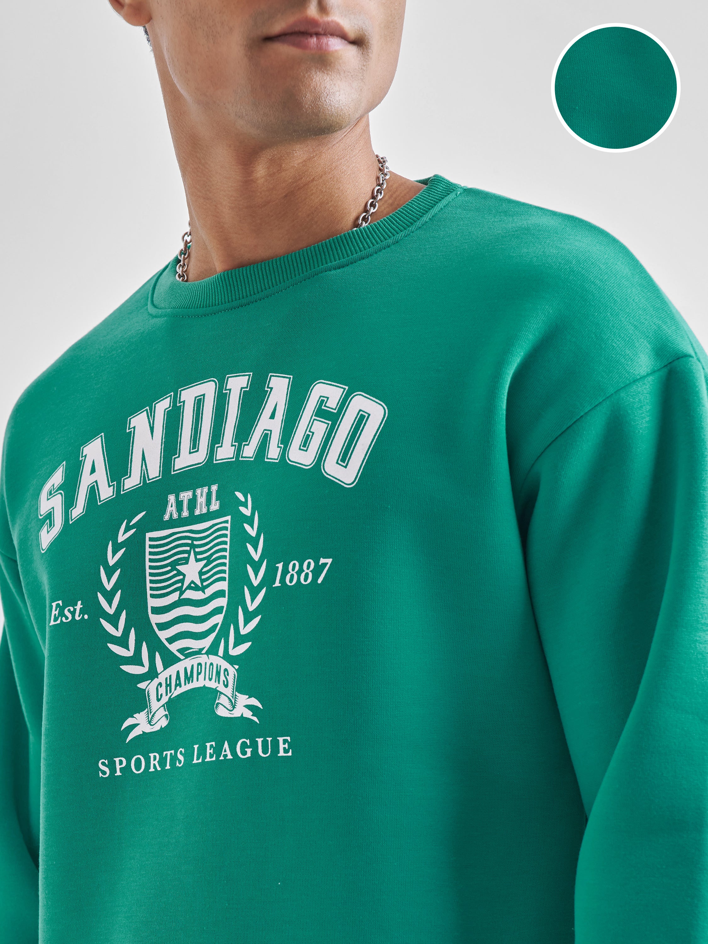 Highlander Men Teal Round Neck Pullover Sweatshirt - Teal - Image 5