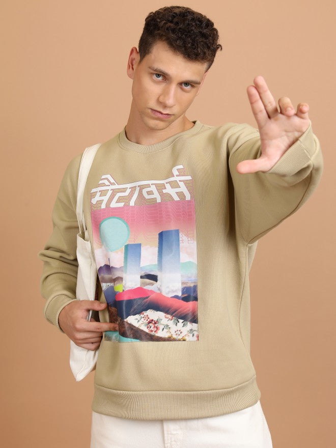 Highlander Men Brown Round Neck Pullover Sweatshirt - Brown - Image 1