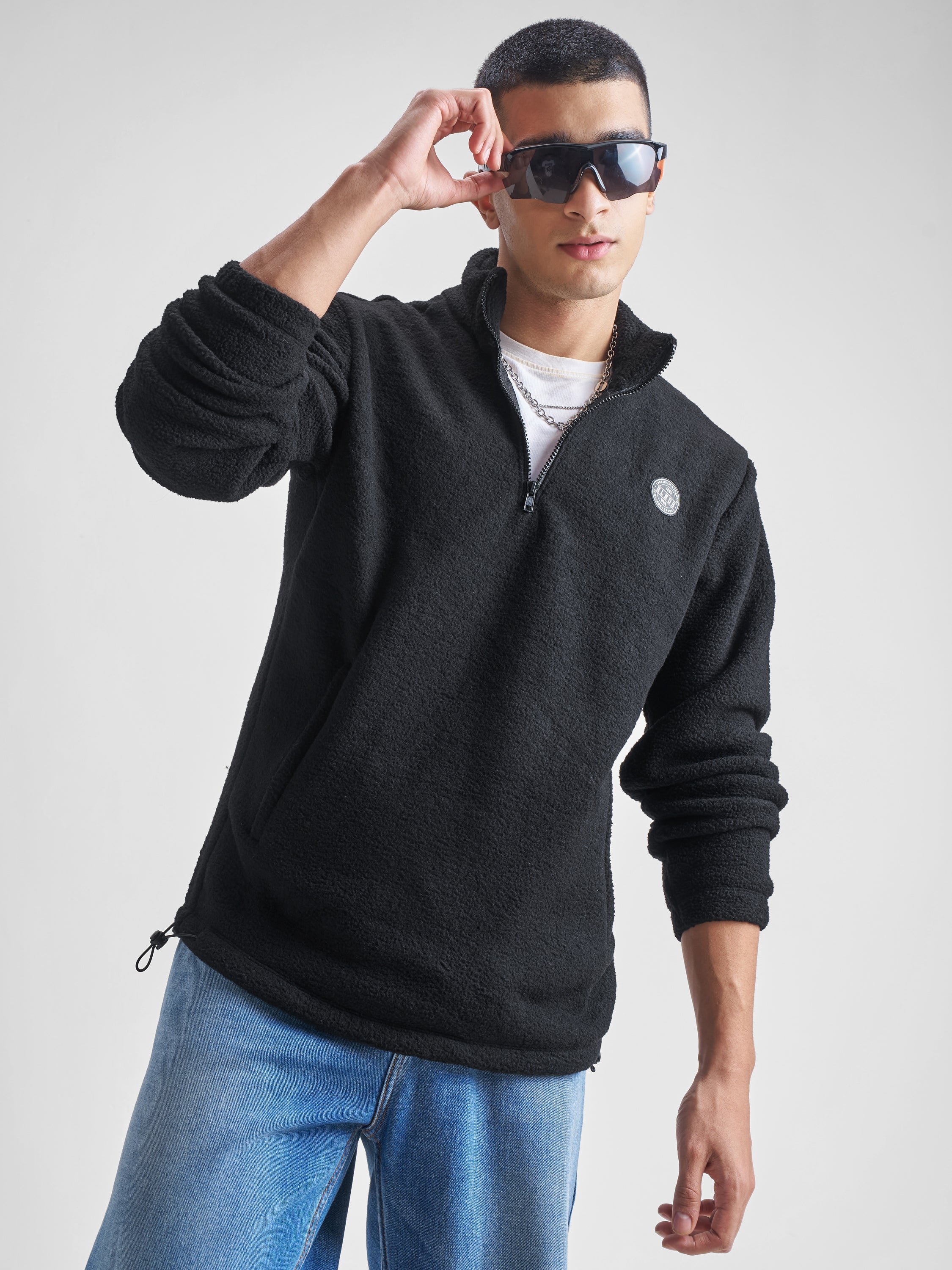 Highlander Men Black Mock Collar Pullover Sweatshirt - Black - Image 1