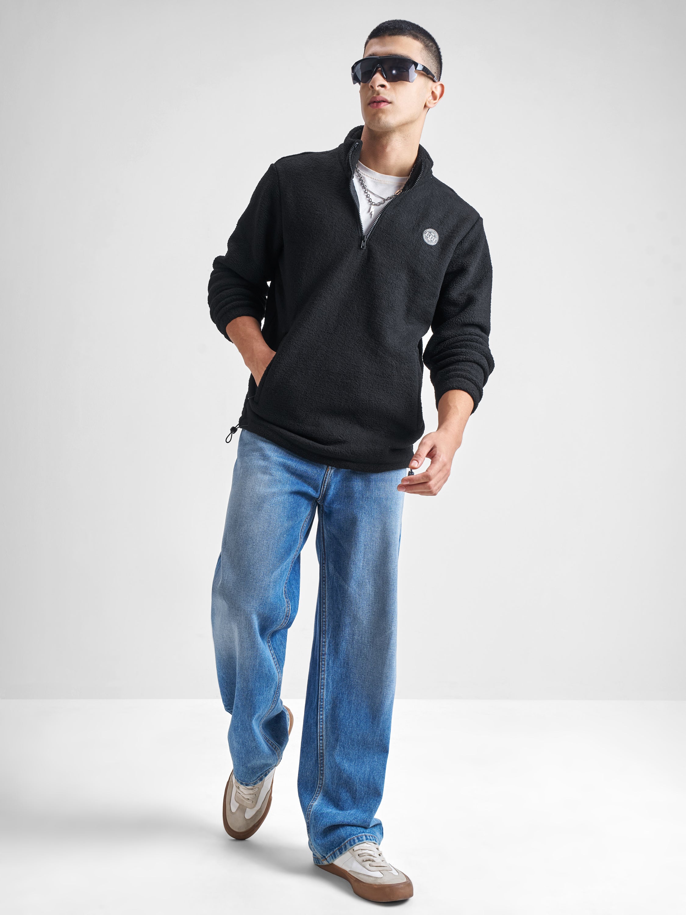 Highlander Men Black Mock Collar Pullover Sweatshirt - Black - Image 2