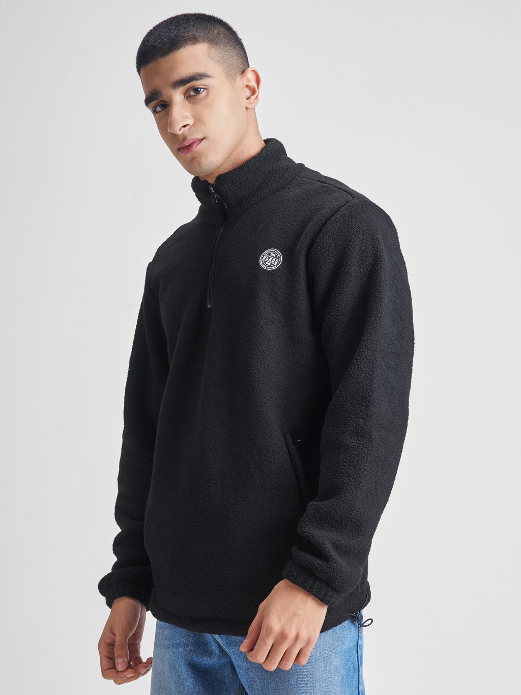 Highlander Men Black Mock Collar Pullover Sweatshirt - Black - Image 4