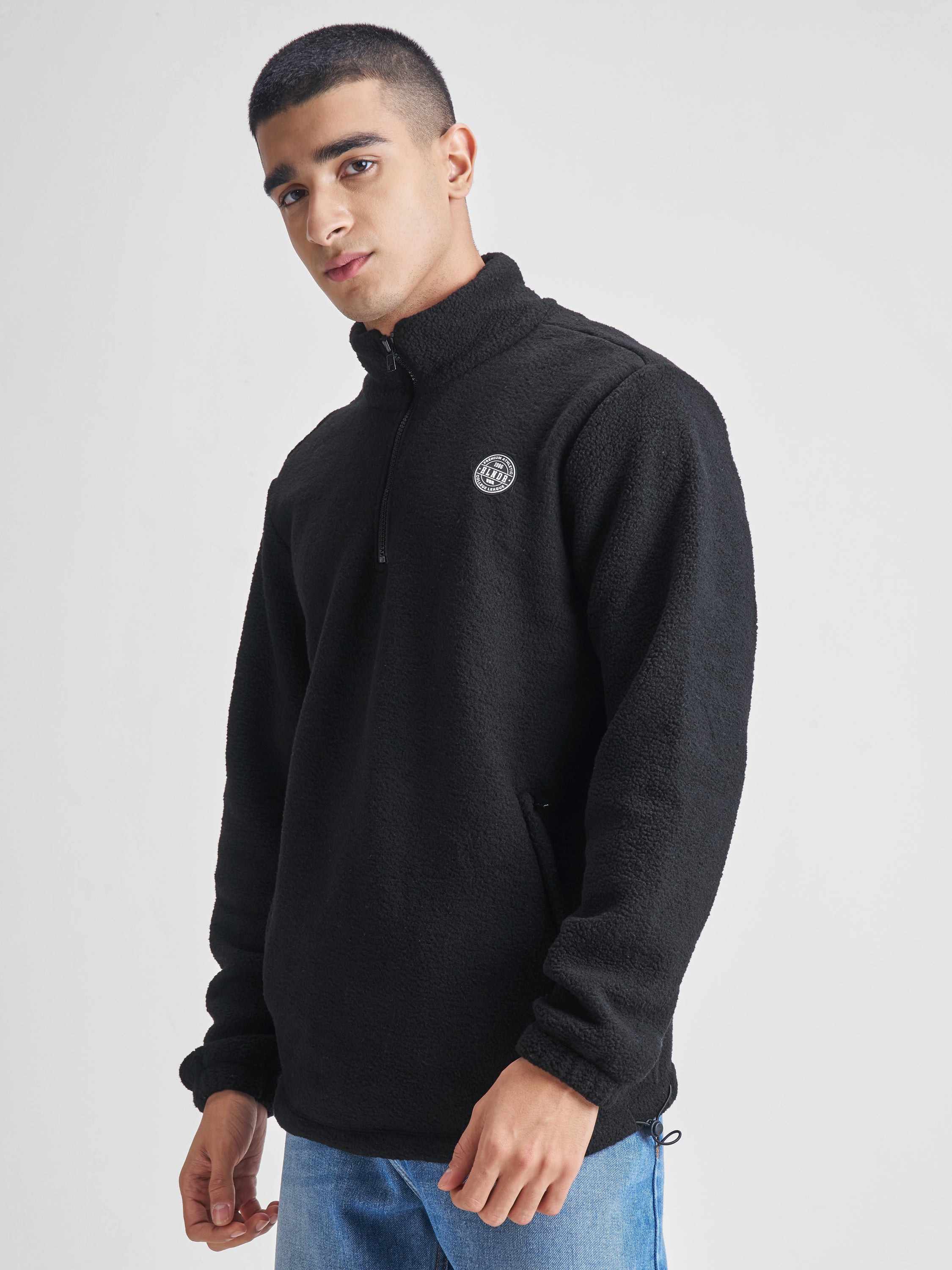 Highlander Men Black Mock Collar Pullover Sweatshirt - Black - Image 4