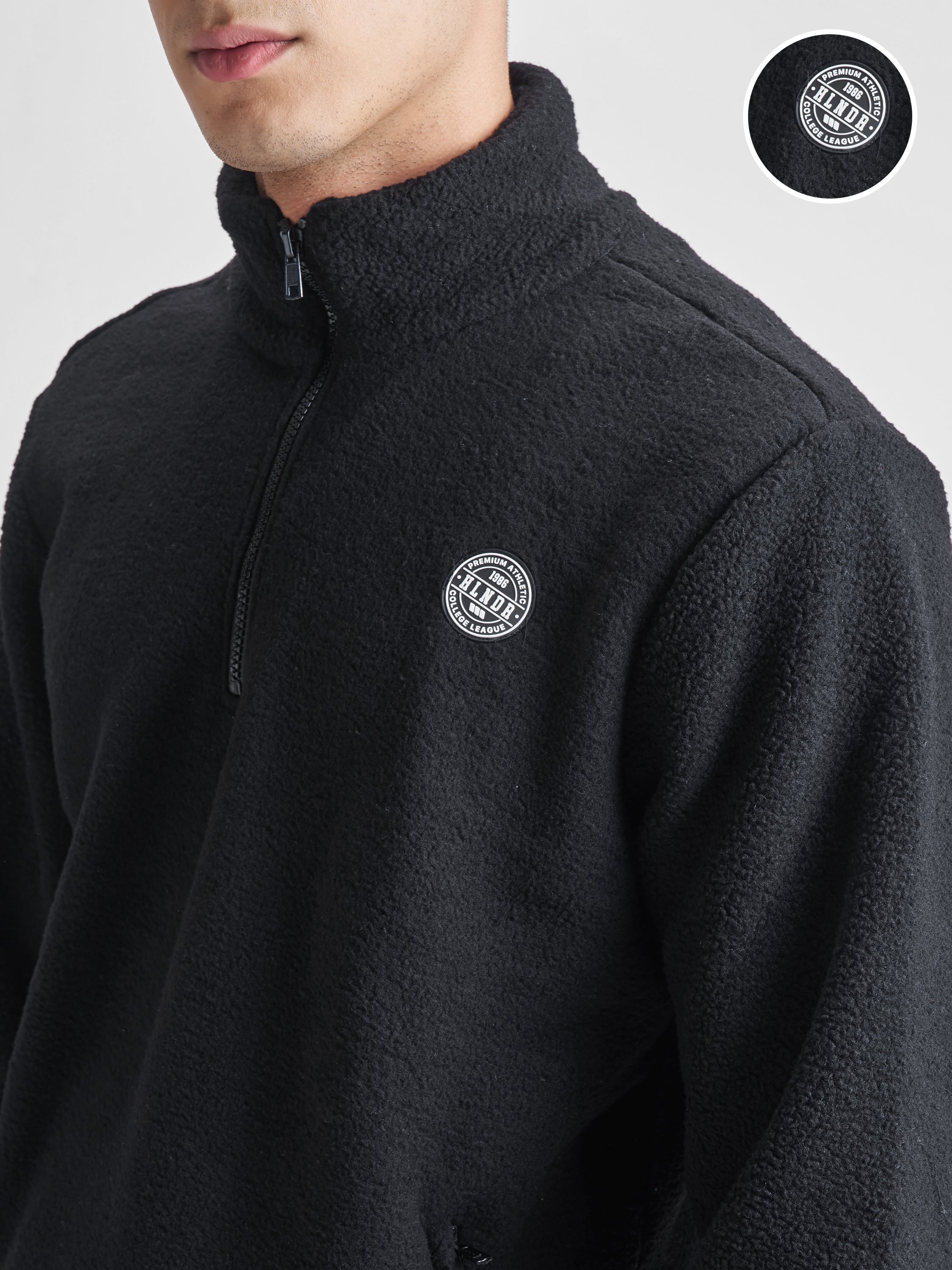 Highlander Men Black Mock Collar Pullover Sweatshirt - Black - Image 5