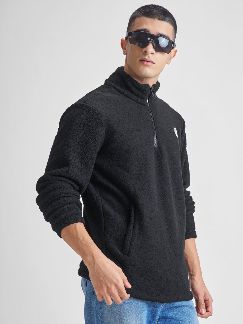 Highlander Men Black Mock Collar Pullover Sweatshirt - Black - Image 6