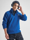 Highlander Men Blue Mock Collar Pullover Sweatshirt - Blue - Image 1