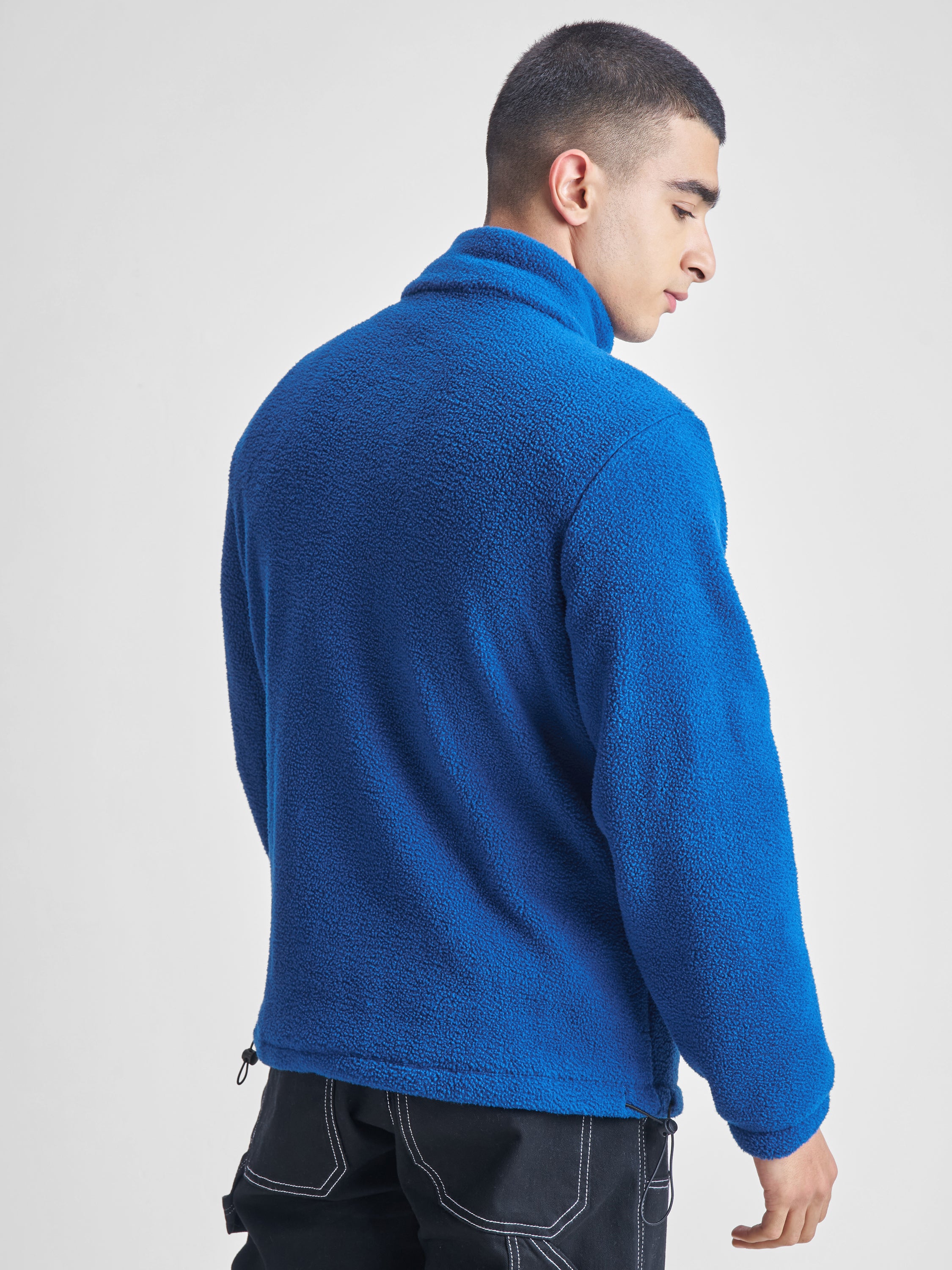 Highlander Men Blue Mock Collar Pullover Sweatshirt - Blue - Image 3