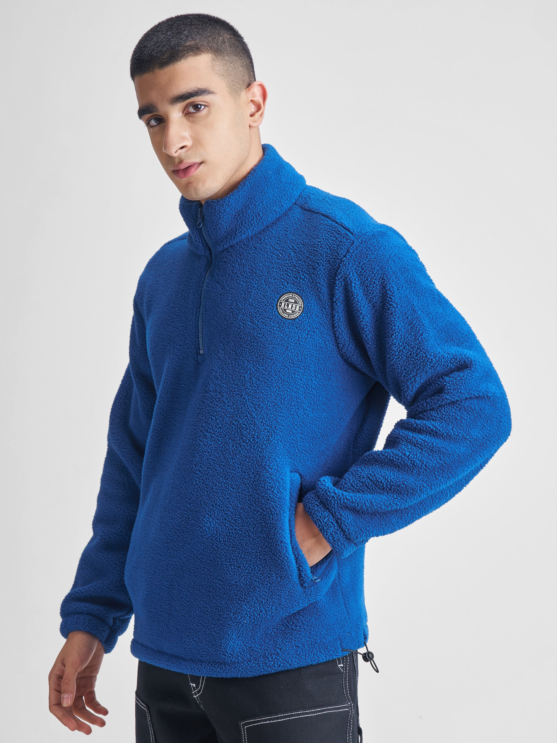Highlander Men Blue Mock Collar Pullover Sweatshirt - Blue - Image 4