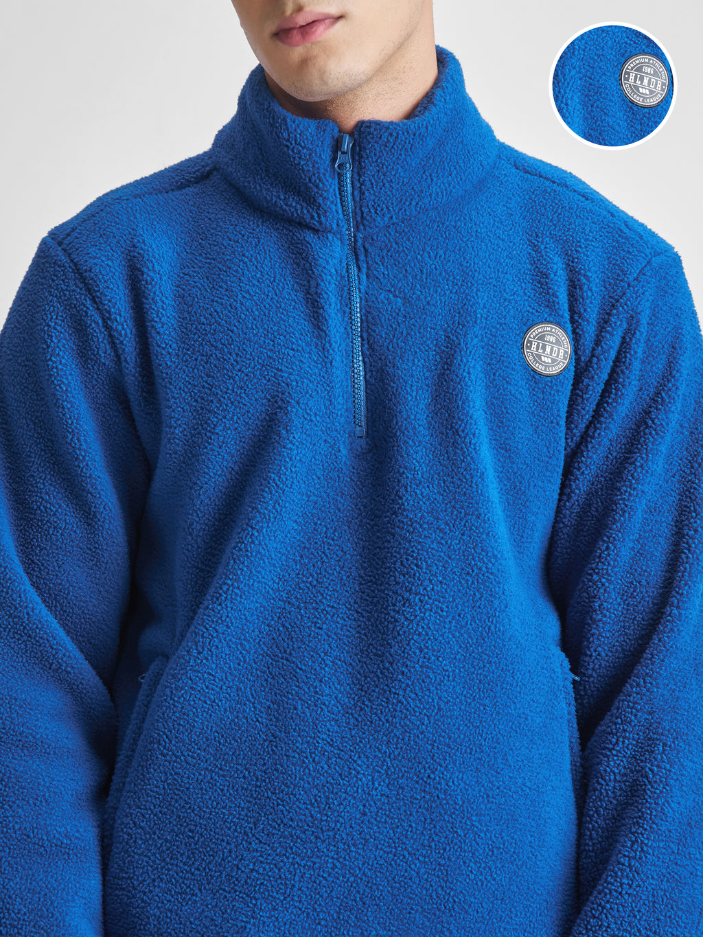 Highlander Men Blue Mock Collar Pullover Sweatshirt - Blue - Image 5