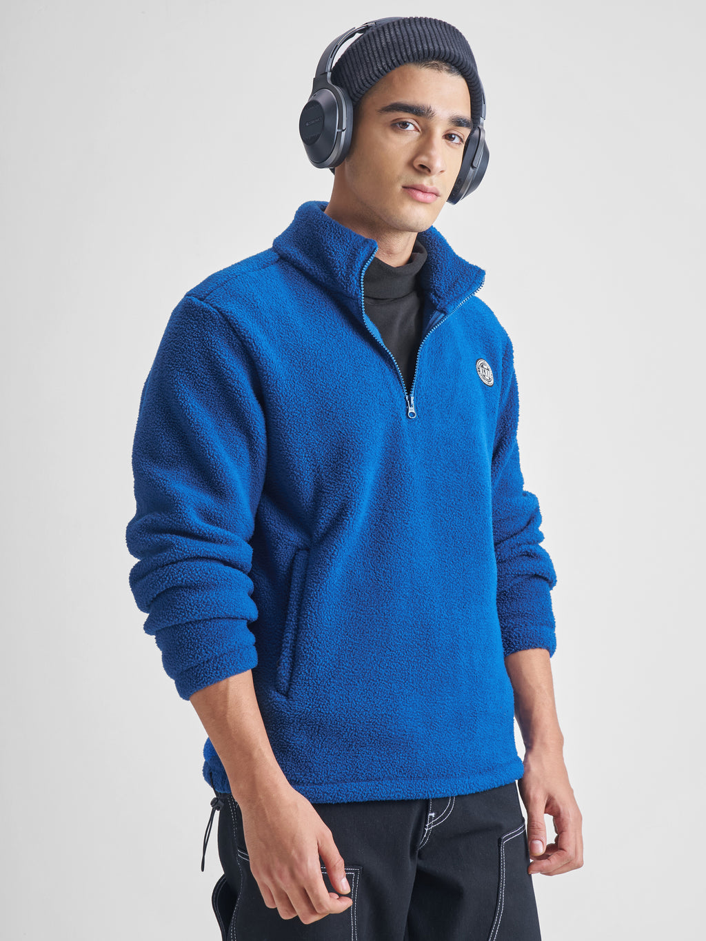 Highlander Men Blue Mock Collar Pullover Sweatshirt - Blue - Image 6