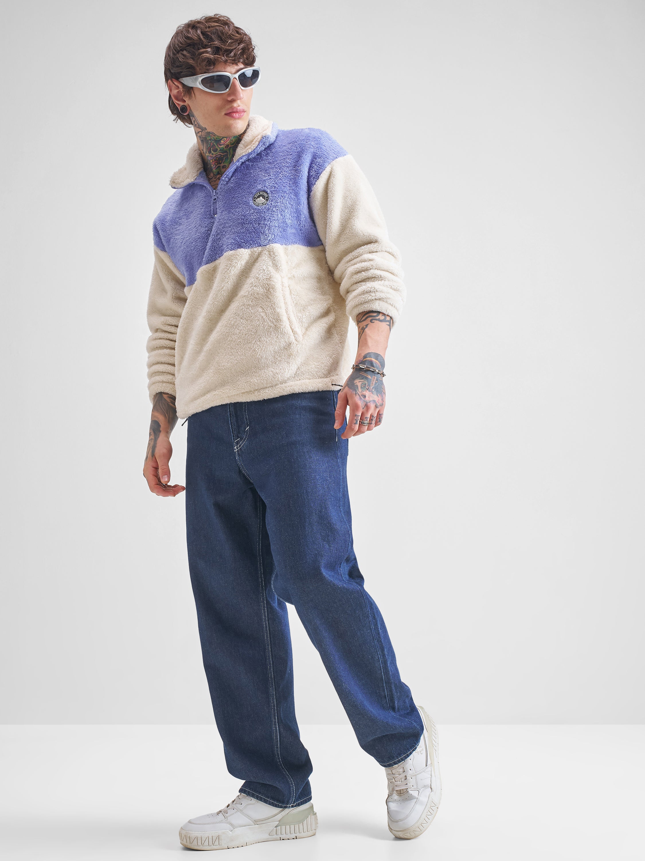 Highlander Men Purple Mock Collar Front-Open Sweatshirt - Purple - Image 2