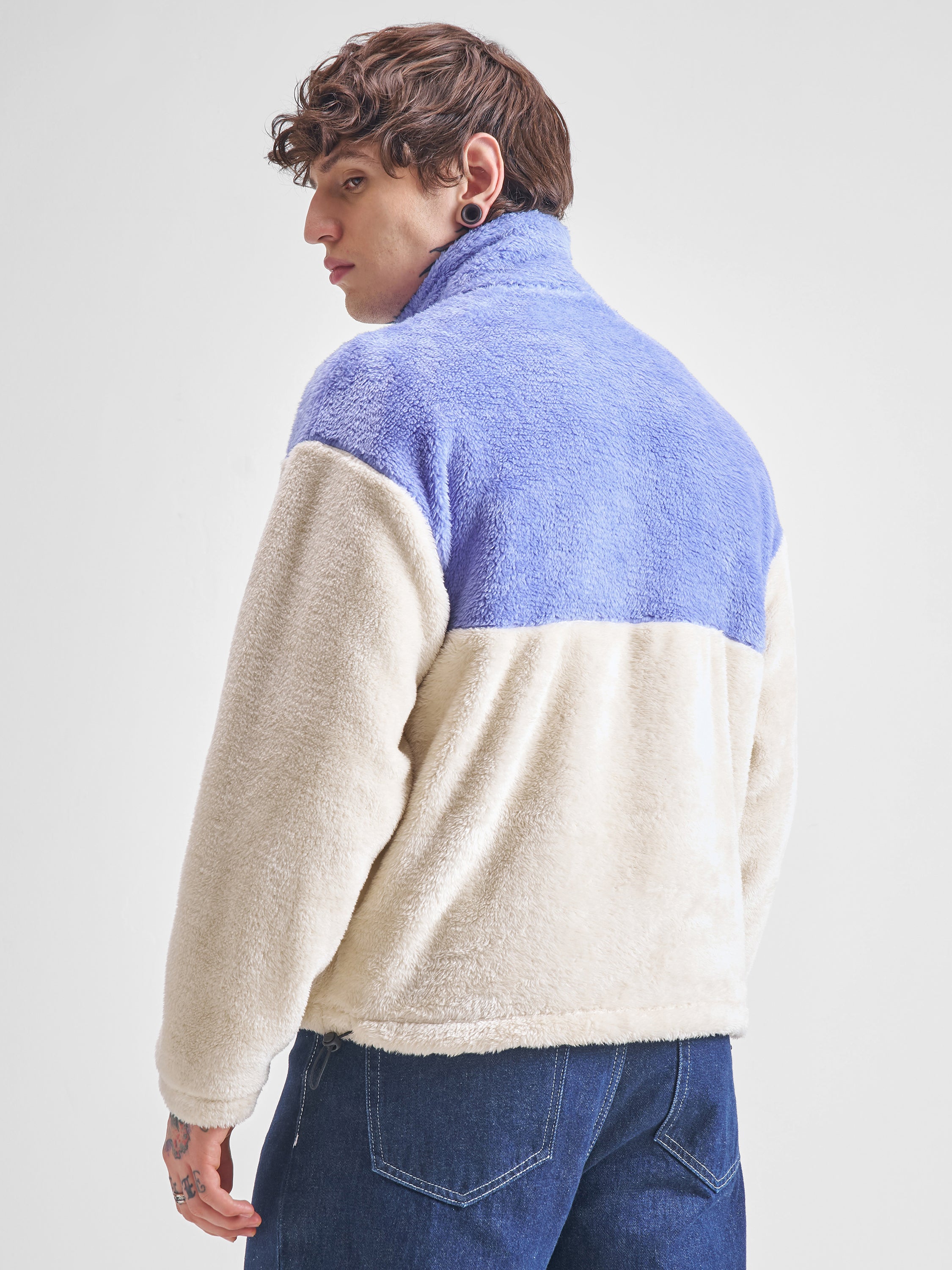 Highlander Men Purple Mock Collar Front-Open Sweatshirt - Purple - Image 3