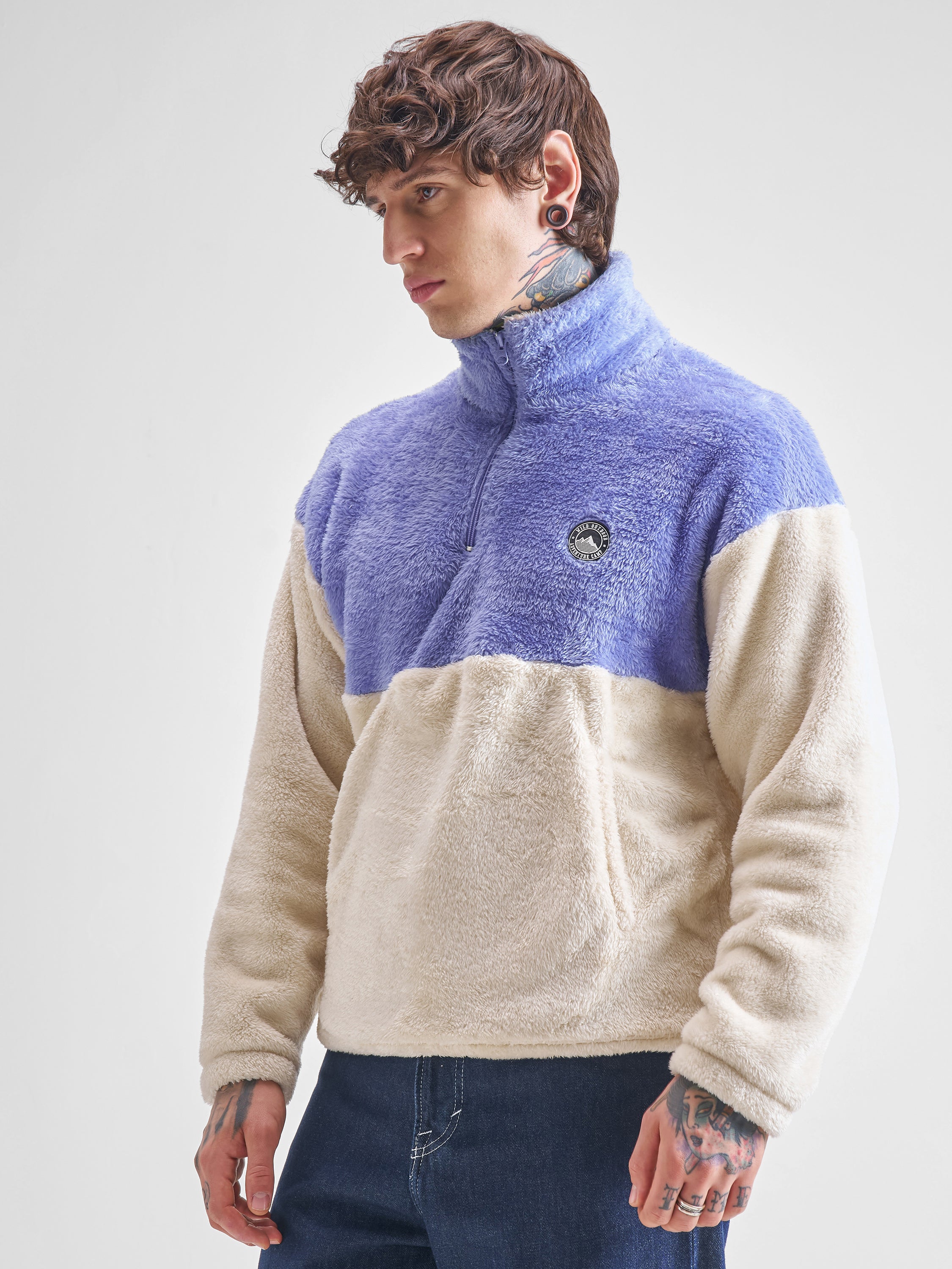 Highlander Men Purple Mock Collar Front-Open Sweatshirt - Purple - Image 4