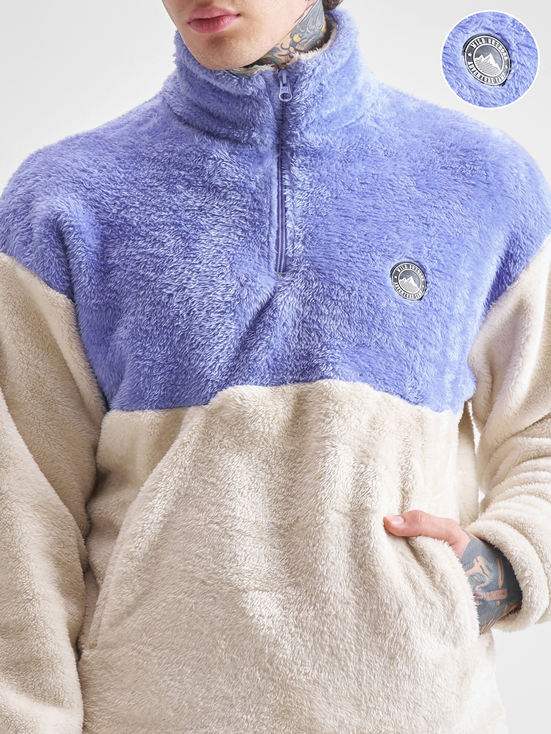 Highlander Men Purple Mock Collar Front-Open Sweatshirt - Purple - Image 5