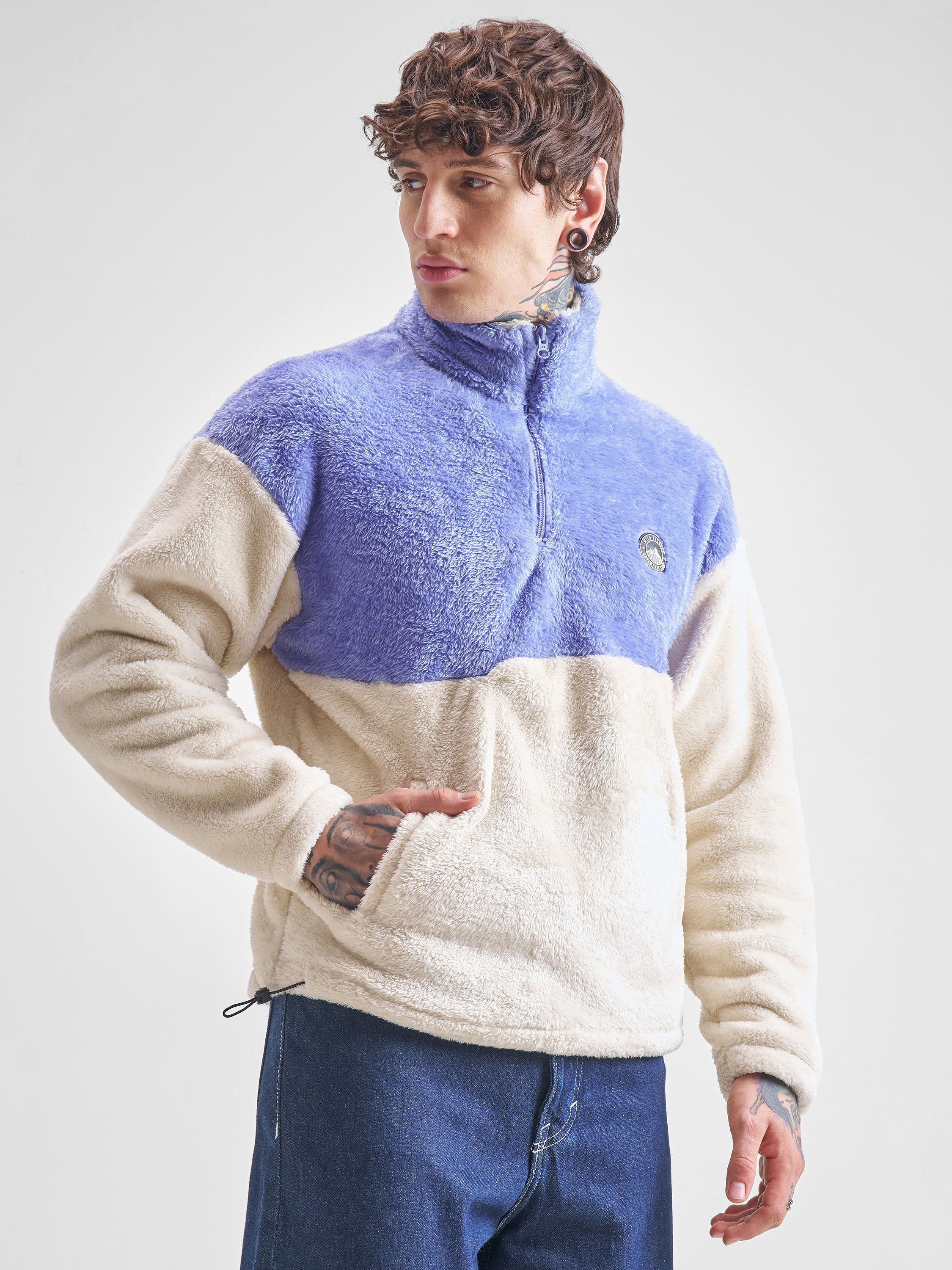 Highlander Men Purple Mock Collar Front-Open Sweatshirt - Purple - Image 6