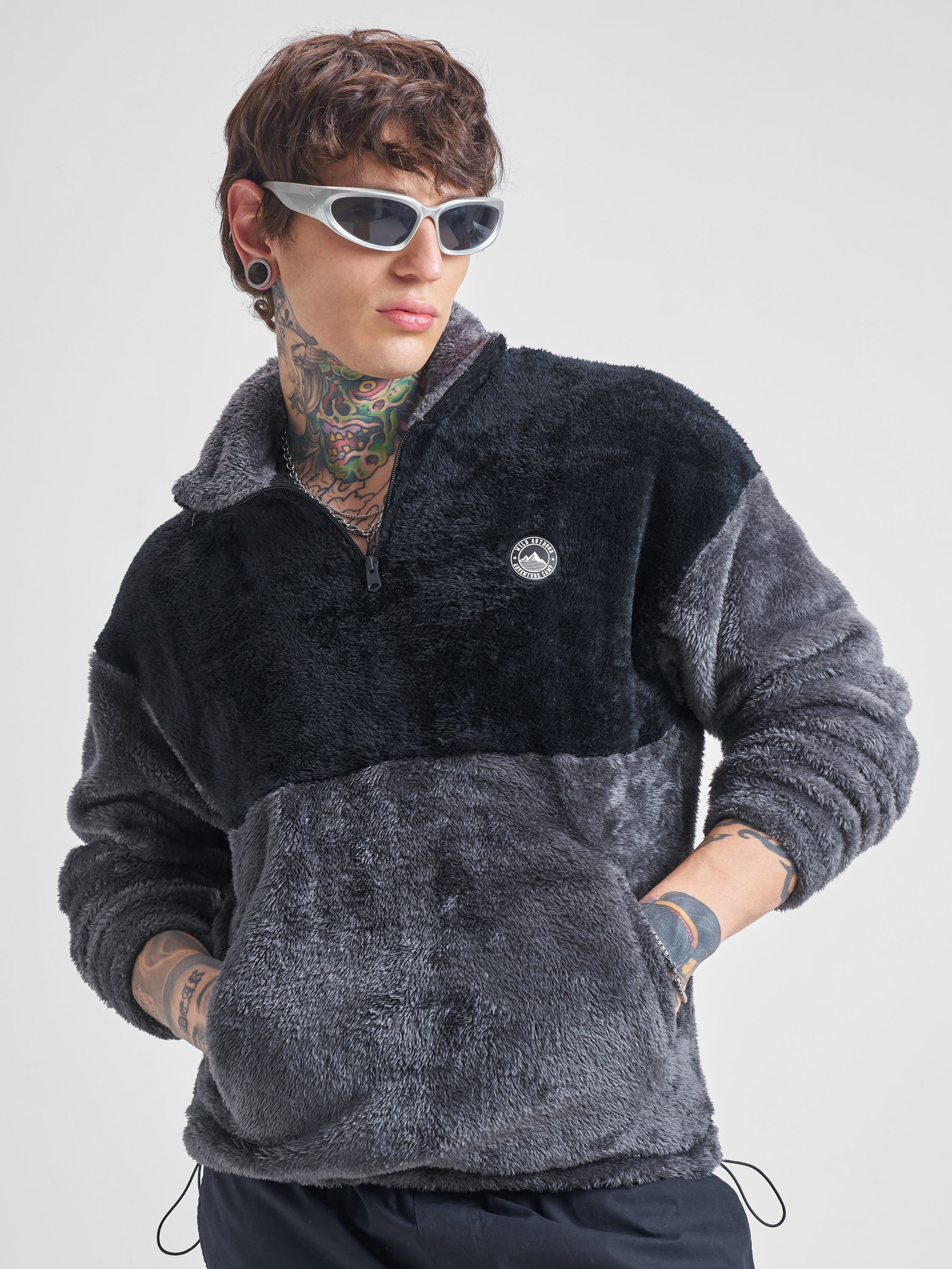 Highlander Men Black Mock Collar Pullover Sweatshirt - Black - Image 1