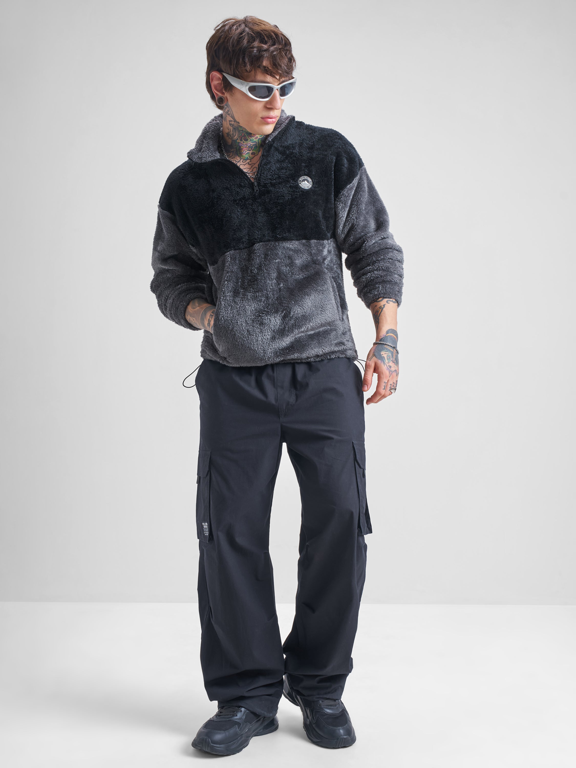 Highlander Men Black Mock Collar Pullover Sweatshirt - Black - Image 2