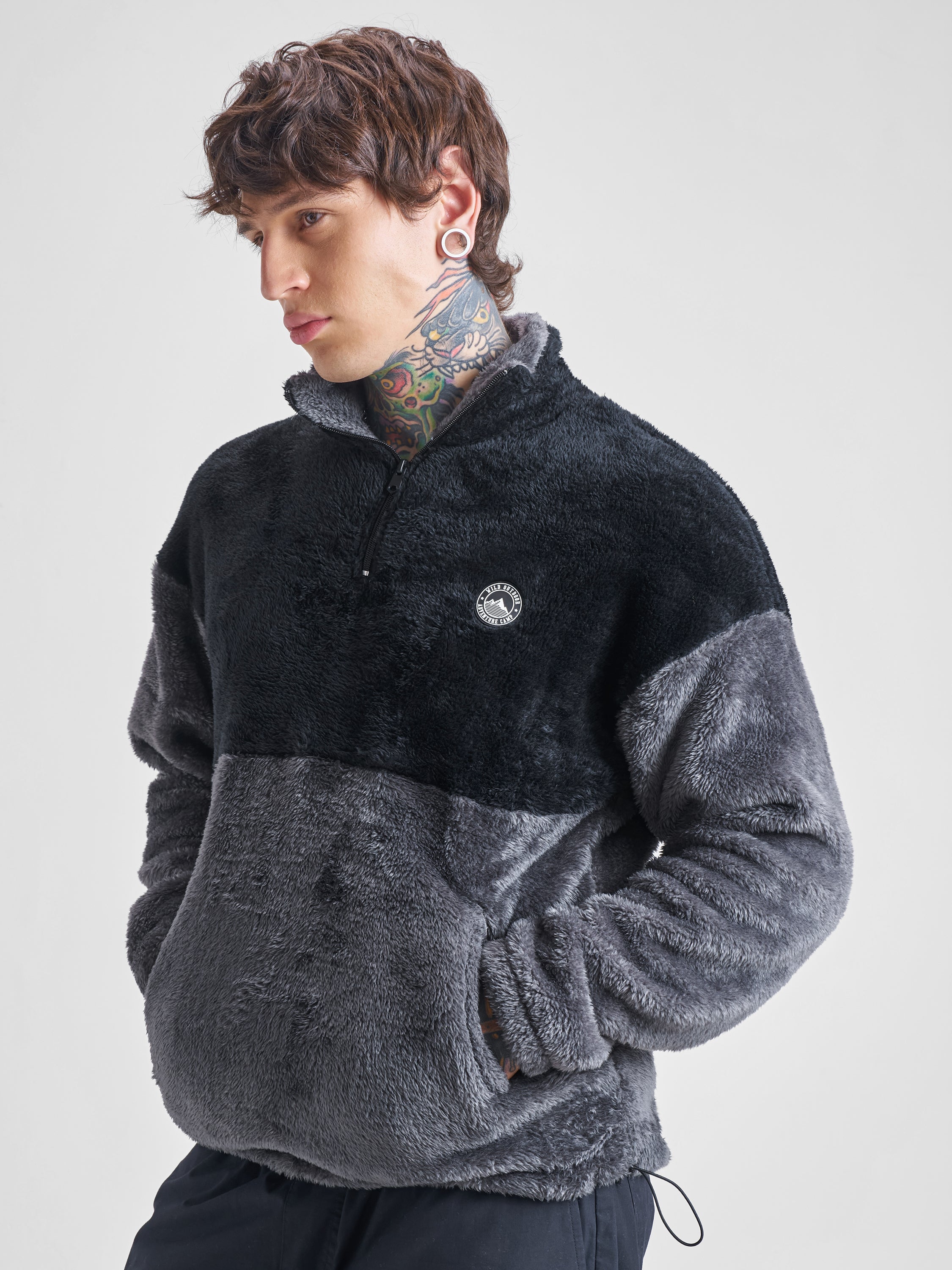 Highlander Men Black Mock Collar Pullover Sweatshirt - Black - Image 4