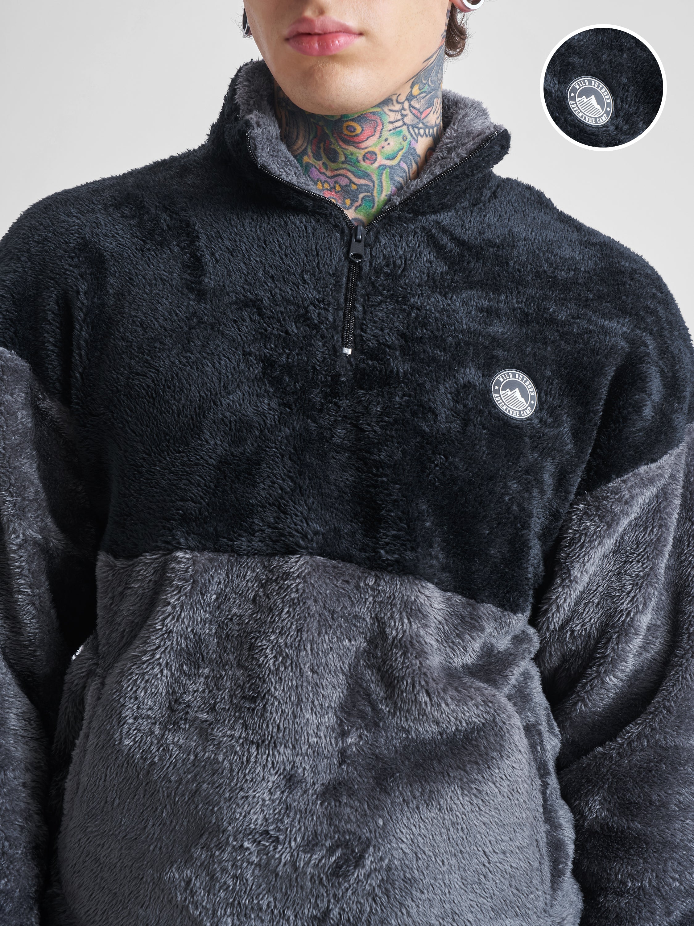 Highlander Men Black Mock Collar Pullover Sweatshirt - Black - Image 5
