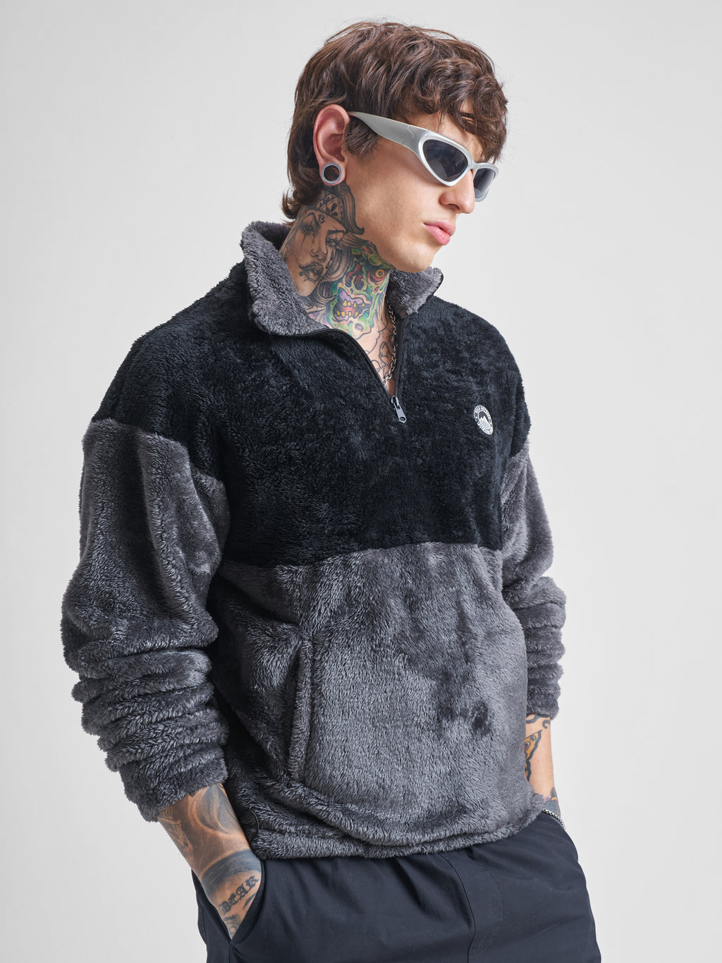 Highlander Men Black Mock Collar Pullover Sweatshirt - Black - Image 6
