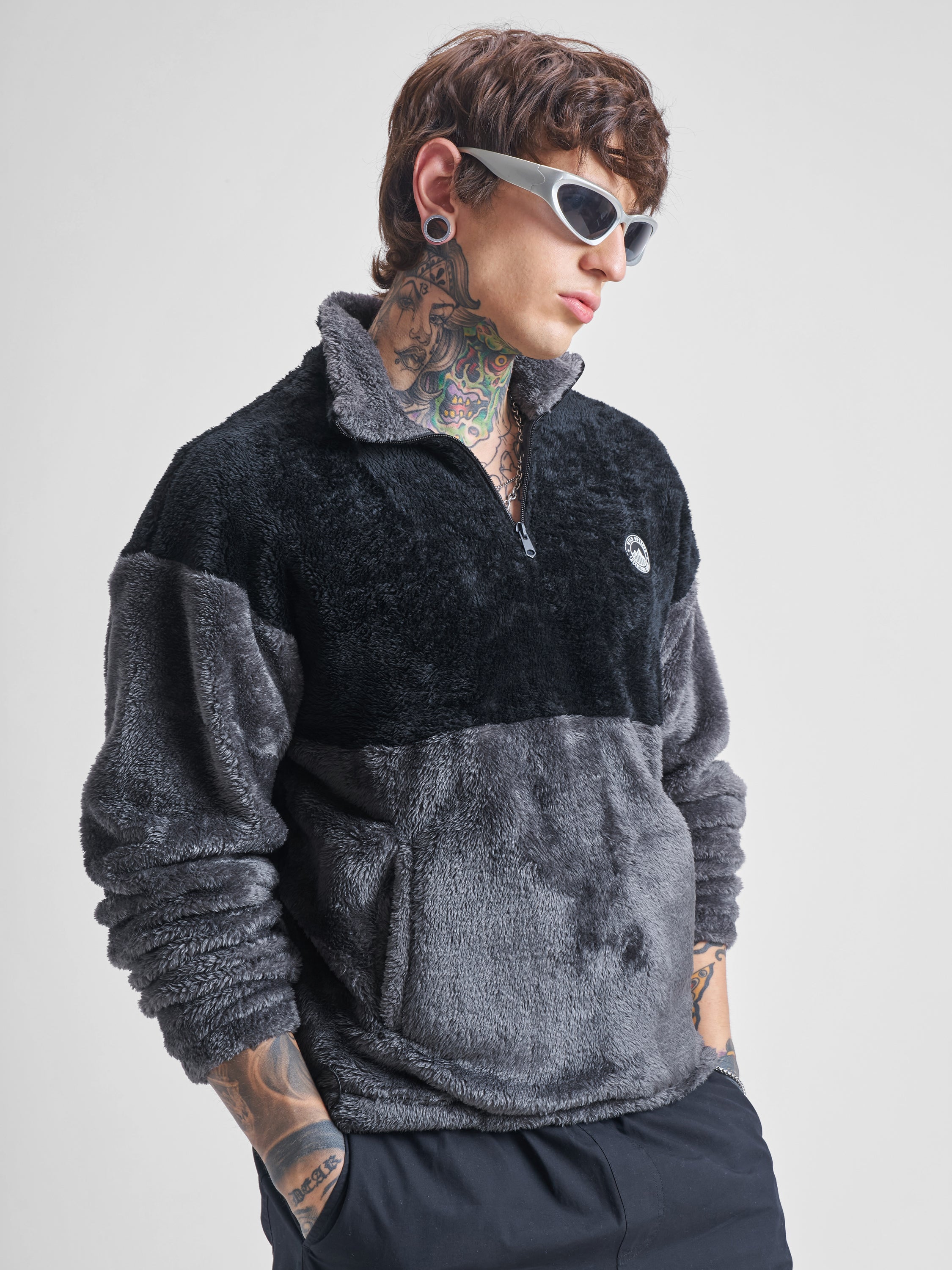 Highlander Men Black Mock Collar Pullover Sweatshirt - Black - Image 6