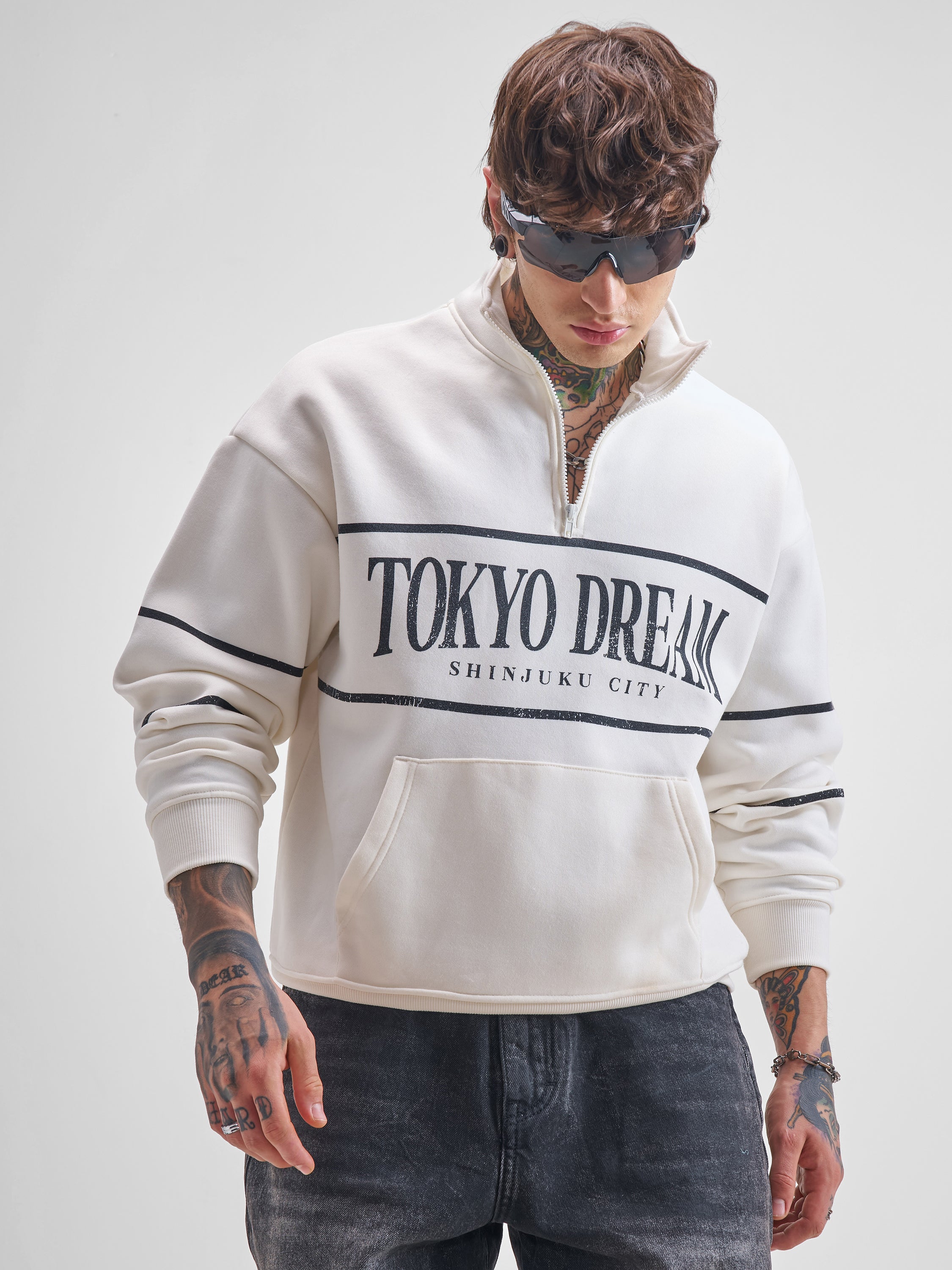 Highlander Men White Mock Collar Pullover Sweatshirt - White - Image 1