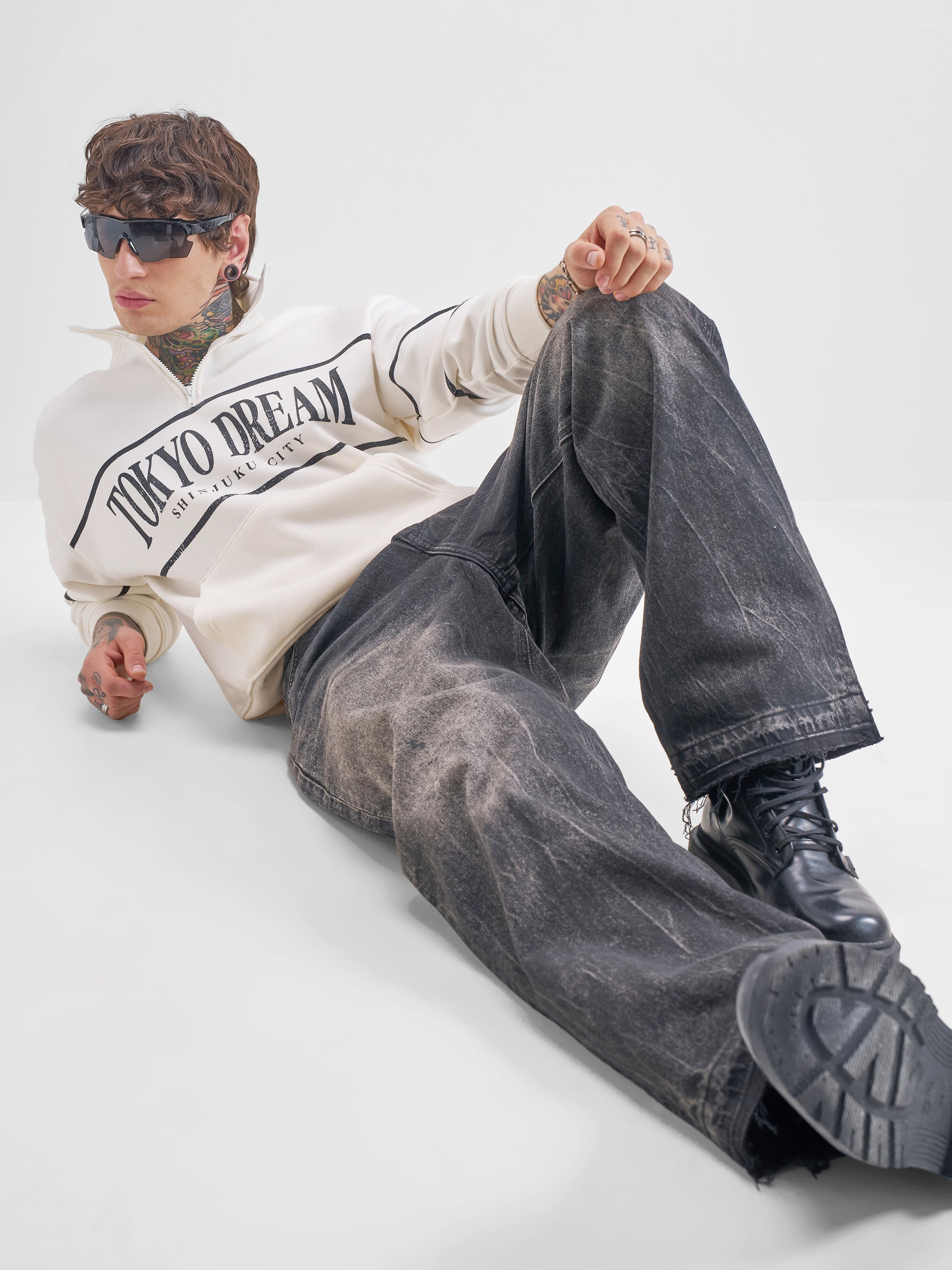 Highlander Men White Mock Collar Pullover Sweatshirt - White - Image 2