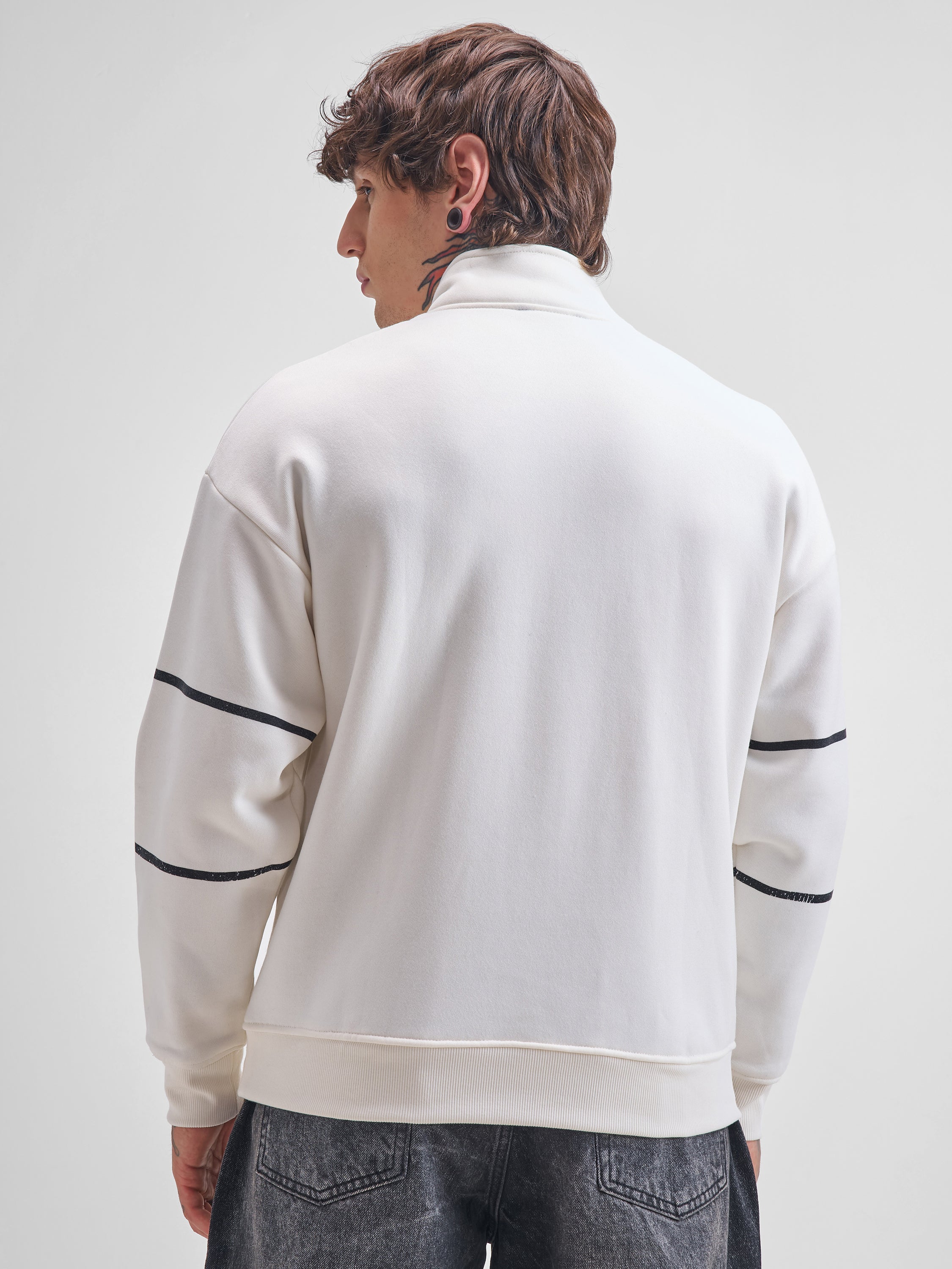 Highlander Men White Mock Collar Pullover Sweatshirt - White - Image 3