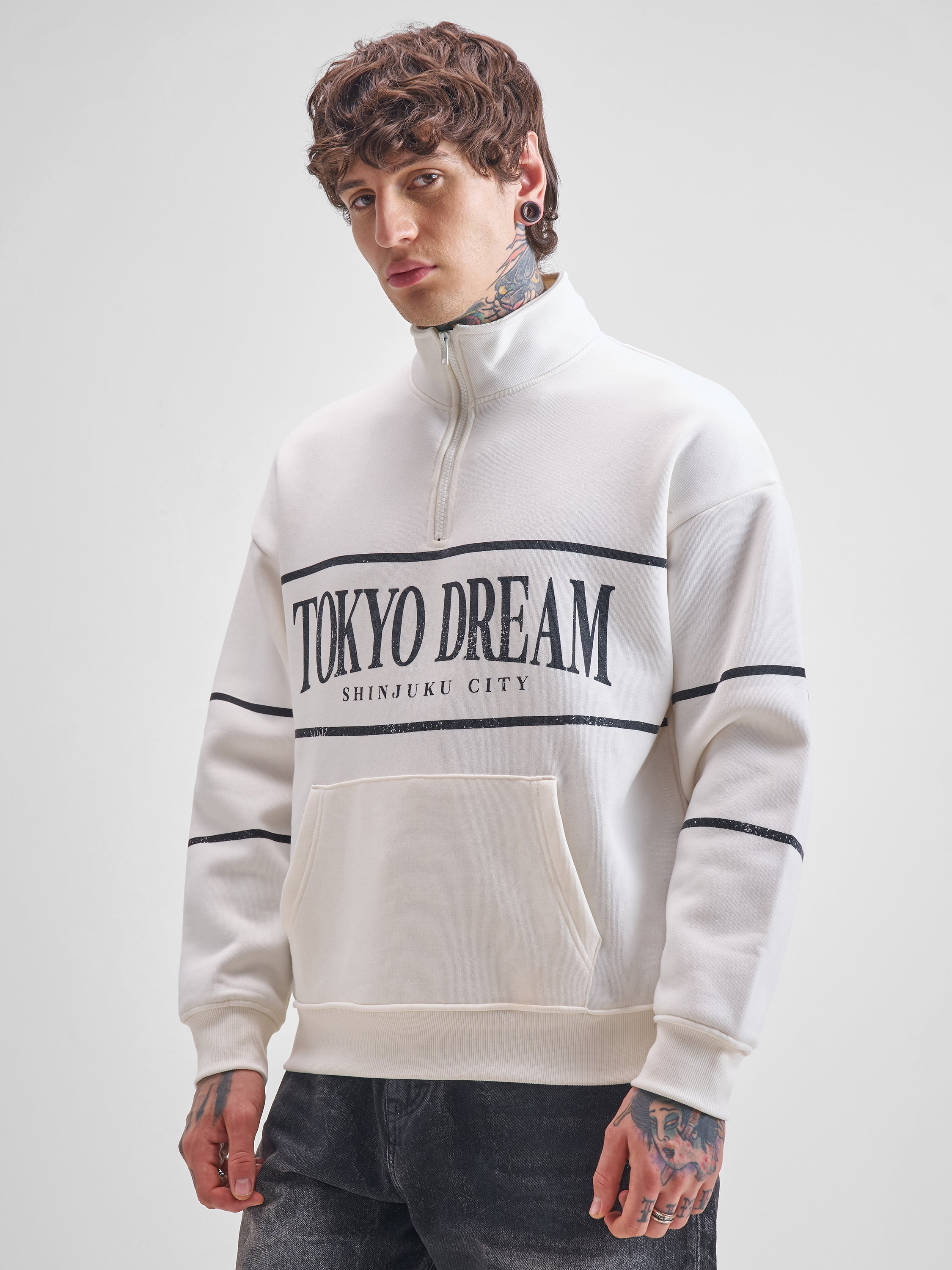 Highlander Men White Mock Collar Pullover Sweatshirt - White - Image 4