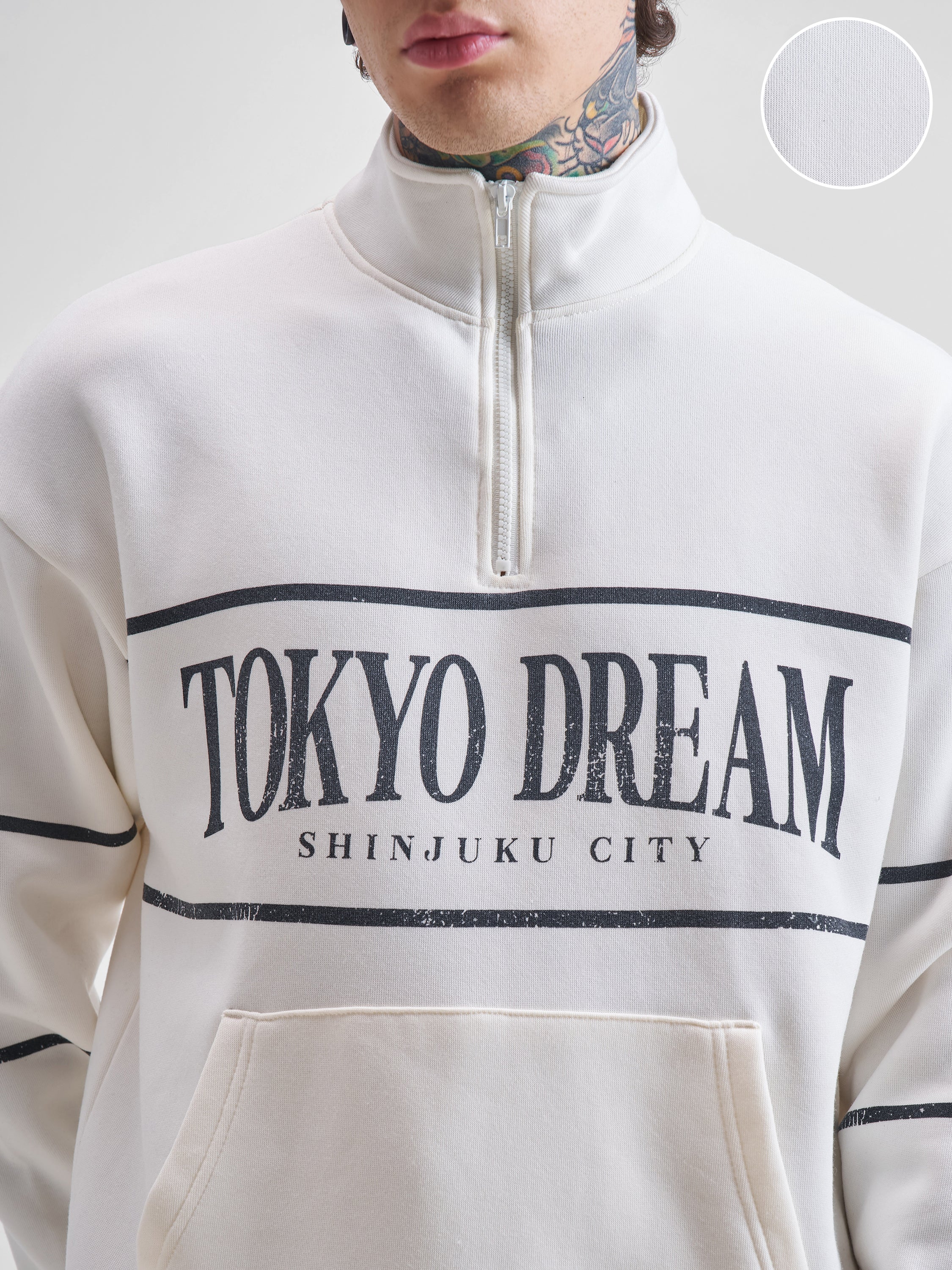 Highlander Men White Mock Collar Pullover Sweatshirt - White - Image 5