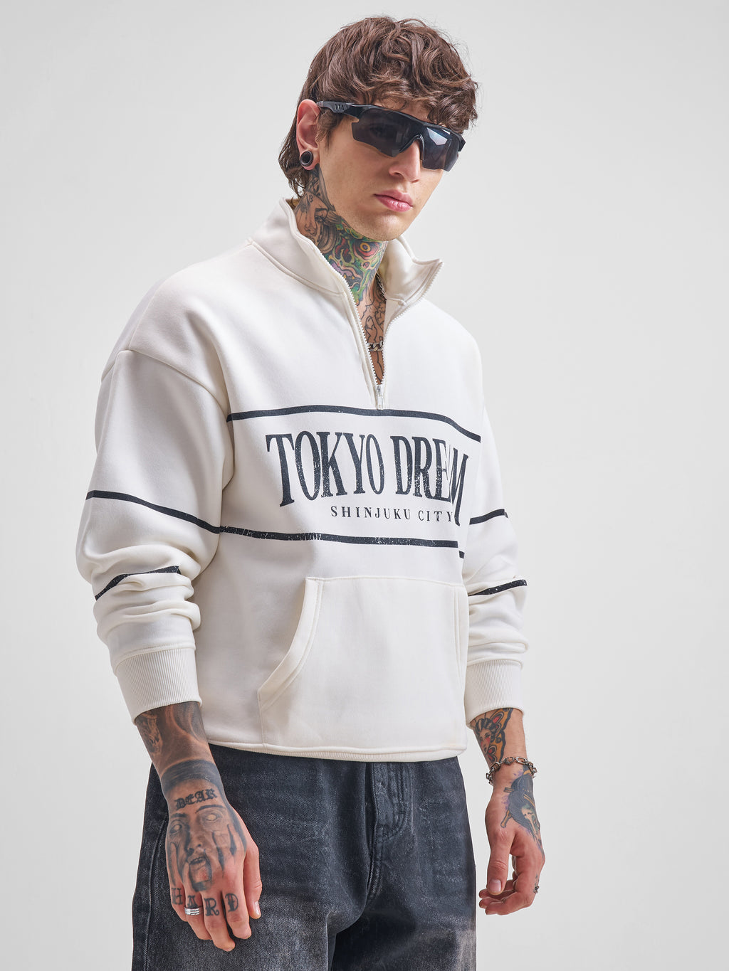 Highlander Men White Mock Collar Pullover Sweatshirt - White - Image 6