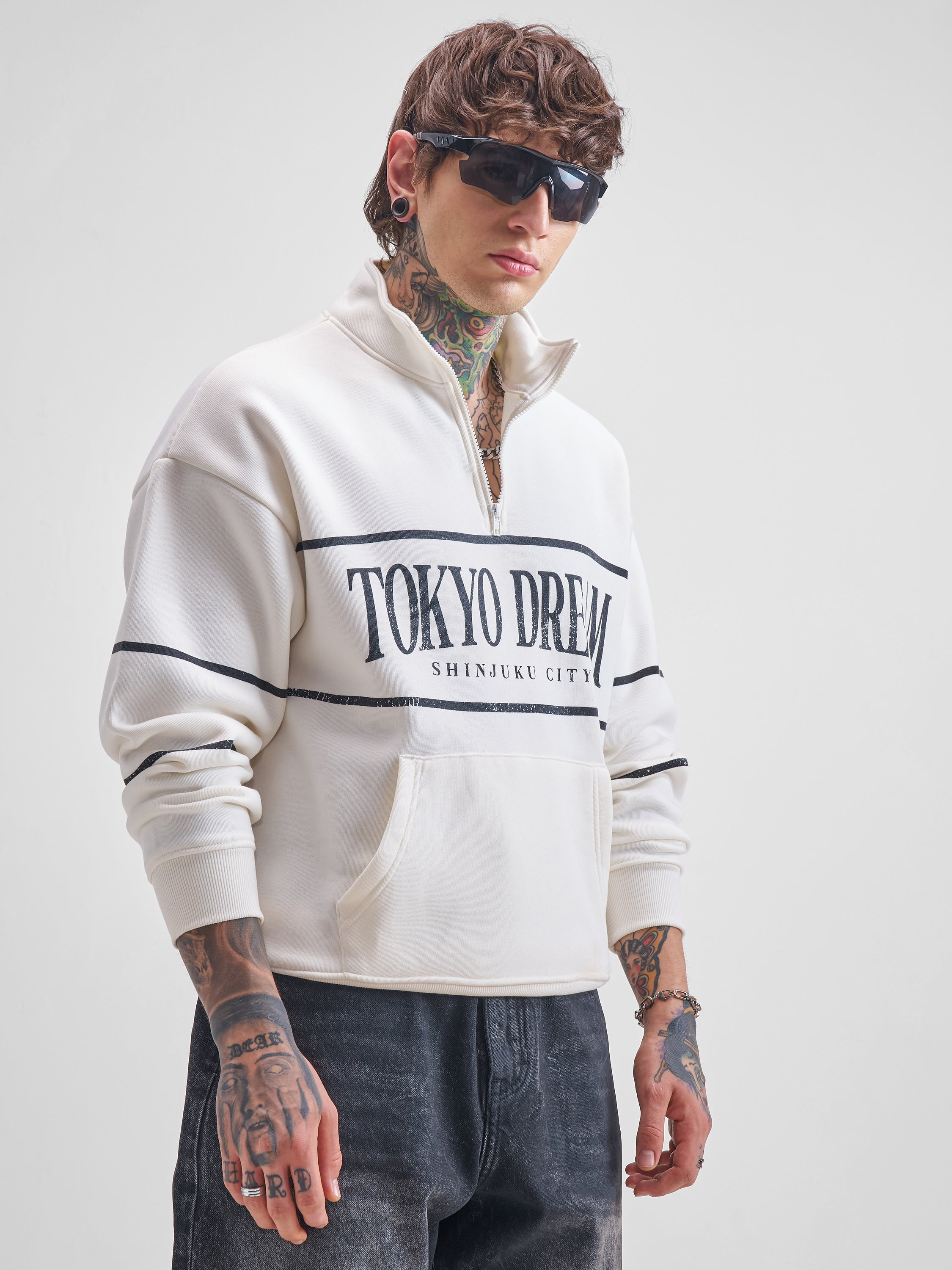Highlander Men White Mock Collar Pullover Sweatshirt - White - Image 6