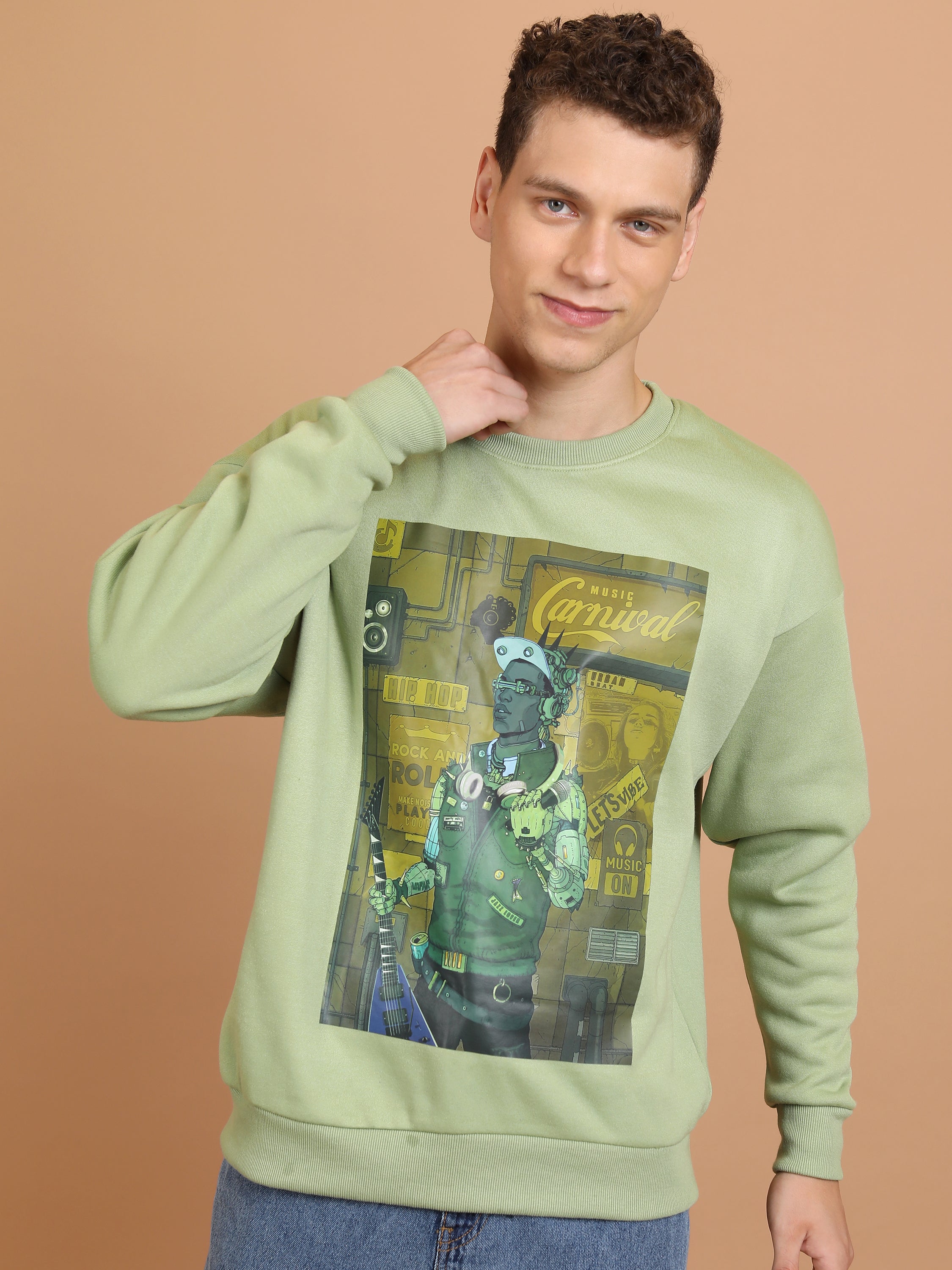 Highlander Men Green Round Neck Pullover Sweatshirt - Green - Image 1