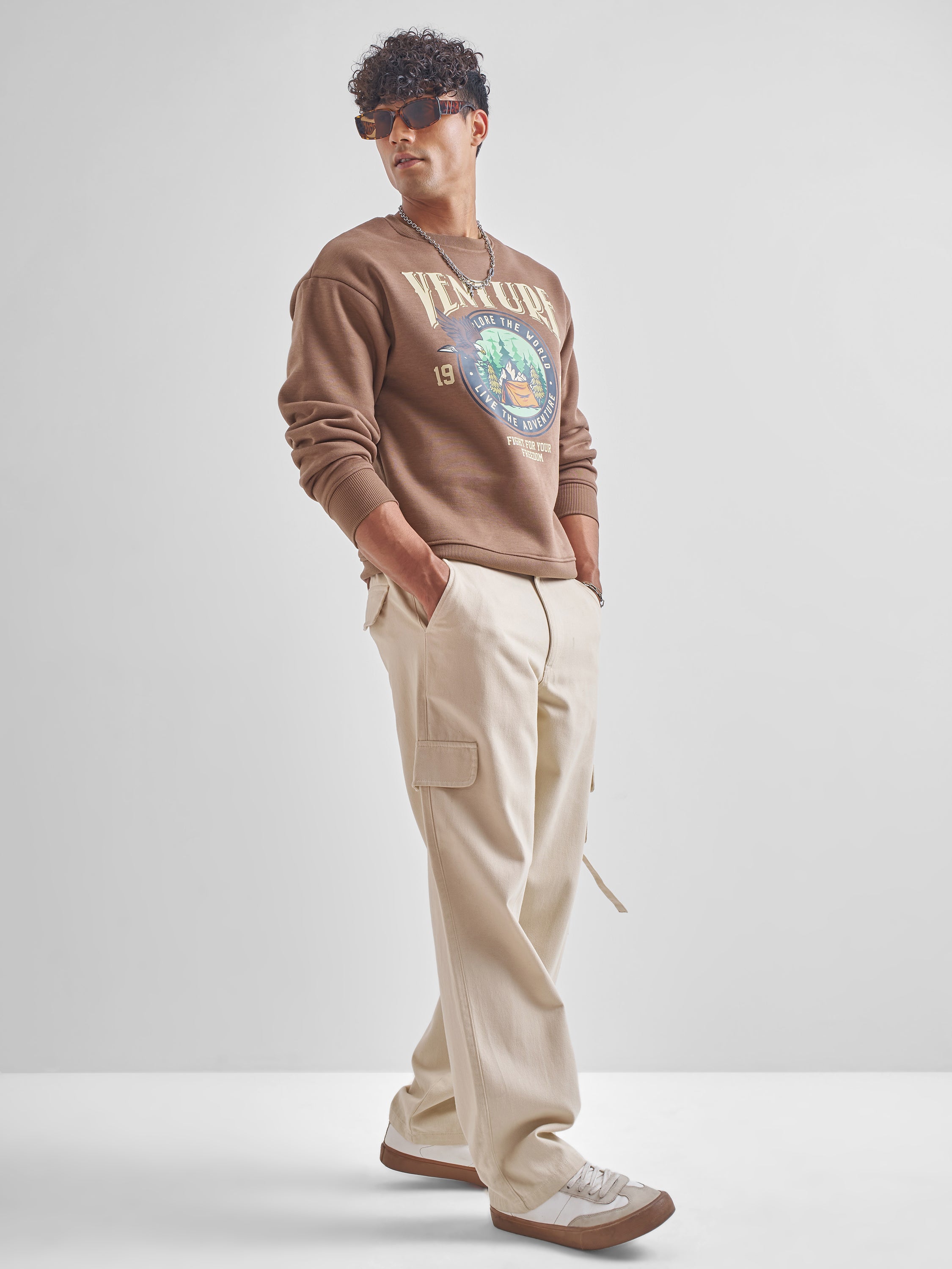 Highlander Men Brown Round Neck Pullover Sweatshirt - Brown - Image 2
