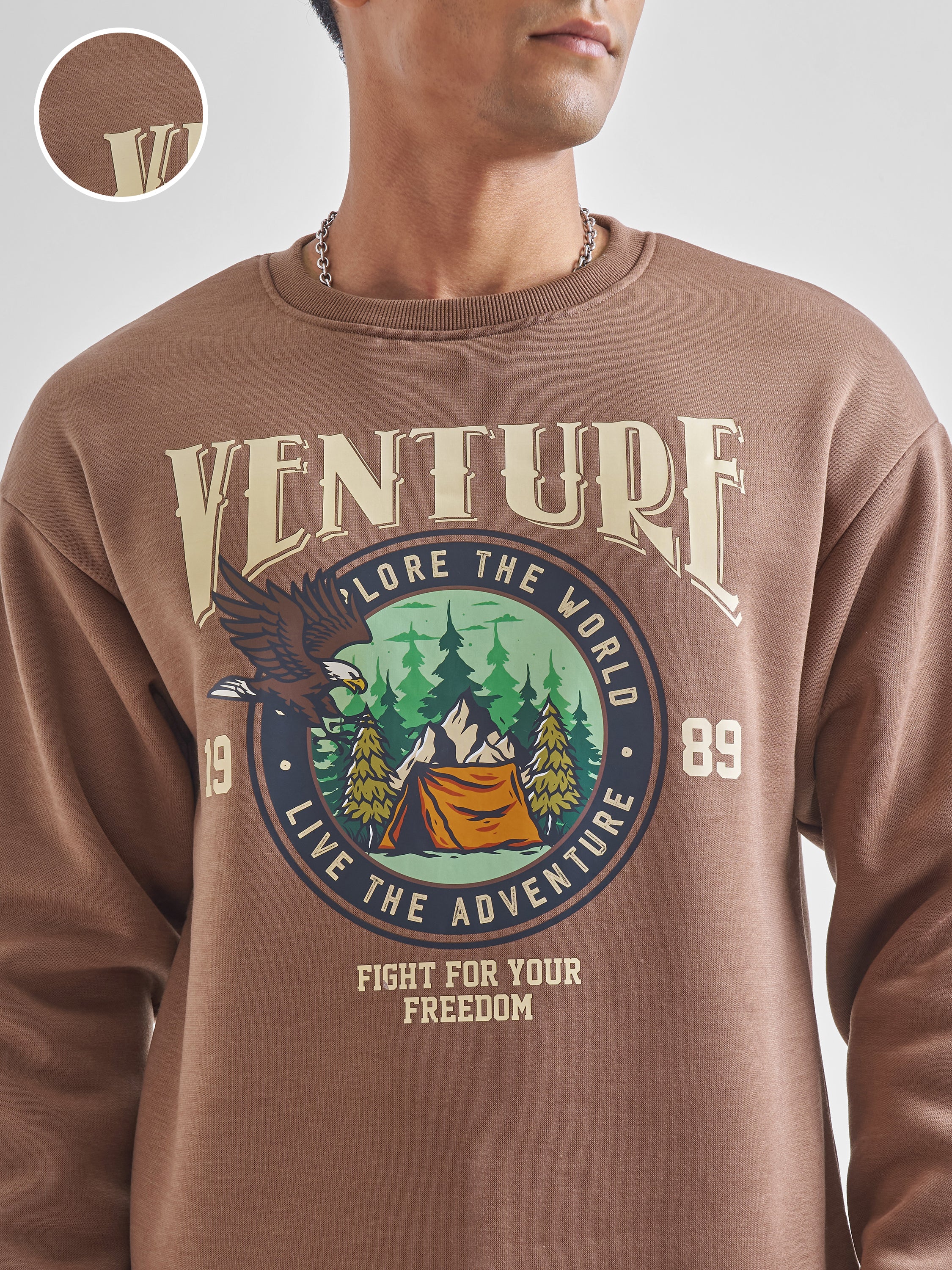 Highlander Men Brown Round Neck Pullover Sweatshirt - Brown - Image 5