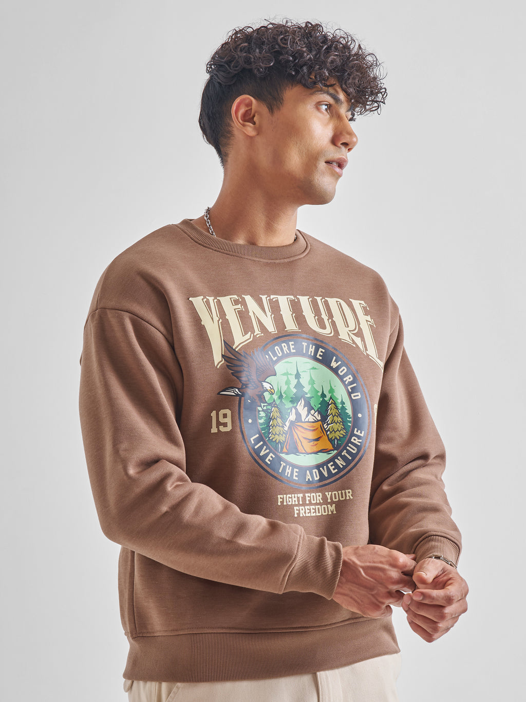 Highlander Men Brown Round Neck Pullover Sweatshirt - Brown - Image 6