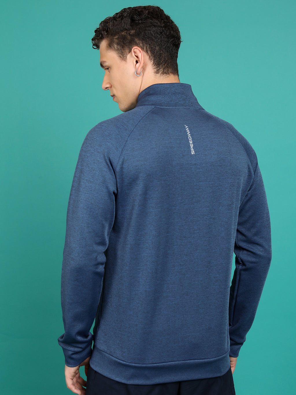 Highlander Men Navy Blue Mock Collar Front-Open Sweatshirt - Navy Blue - Image 3