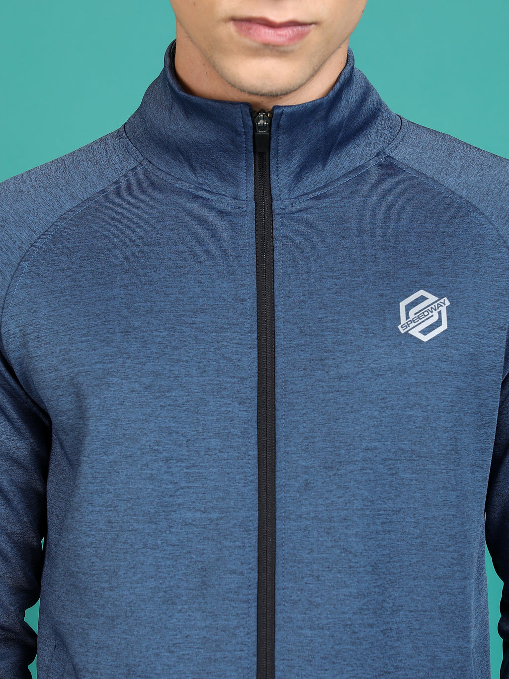 Highlander Men Navy Blue Mock Collar Front-Open Sweatshirt - Navy Blue - Image 5
