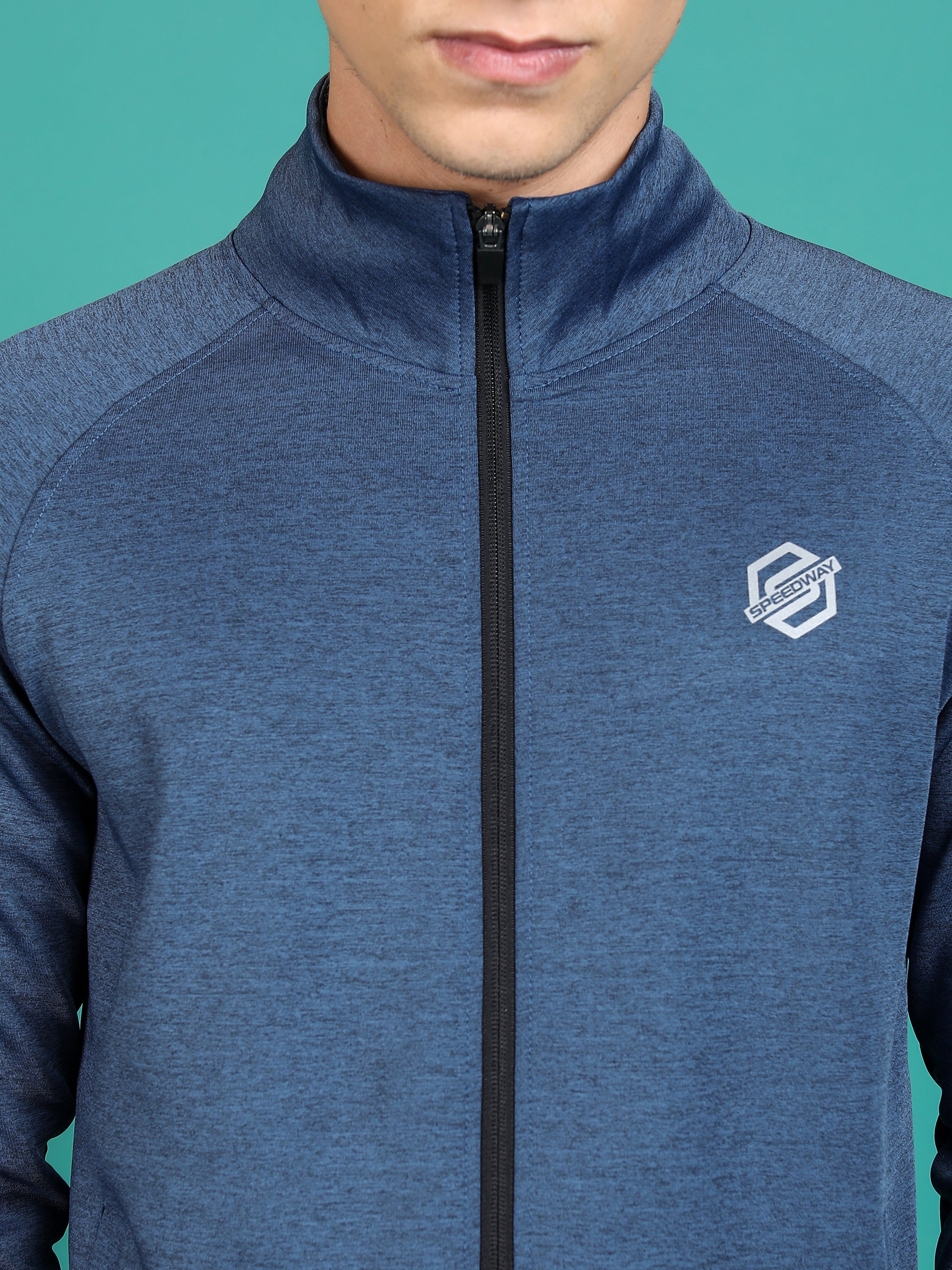Highlander Men Navy Blue Mock Collar Front-Open Sweatshirt - Navy Blue - Image 5