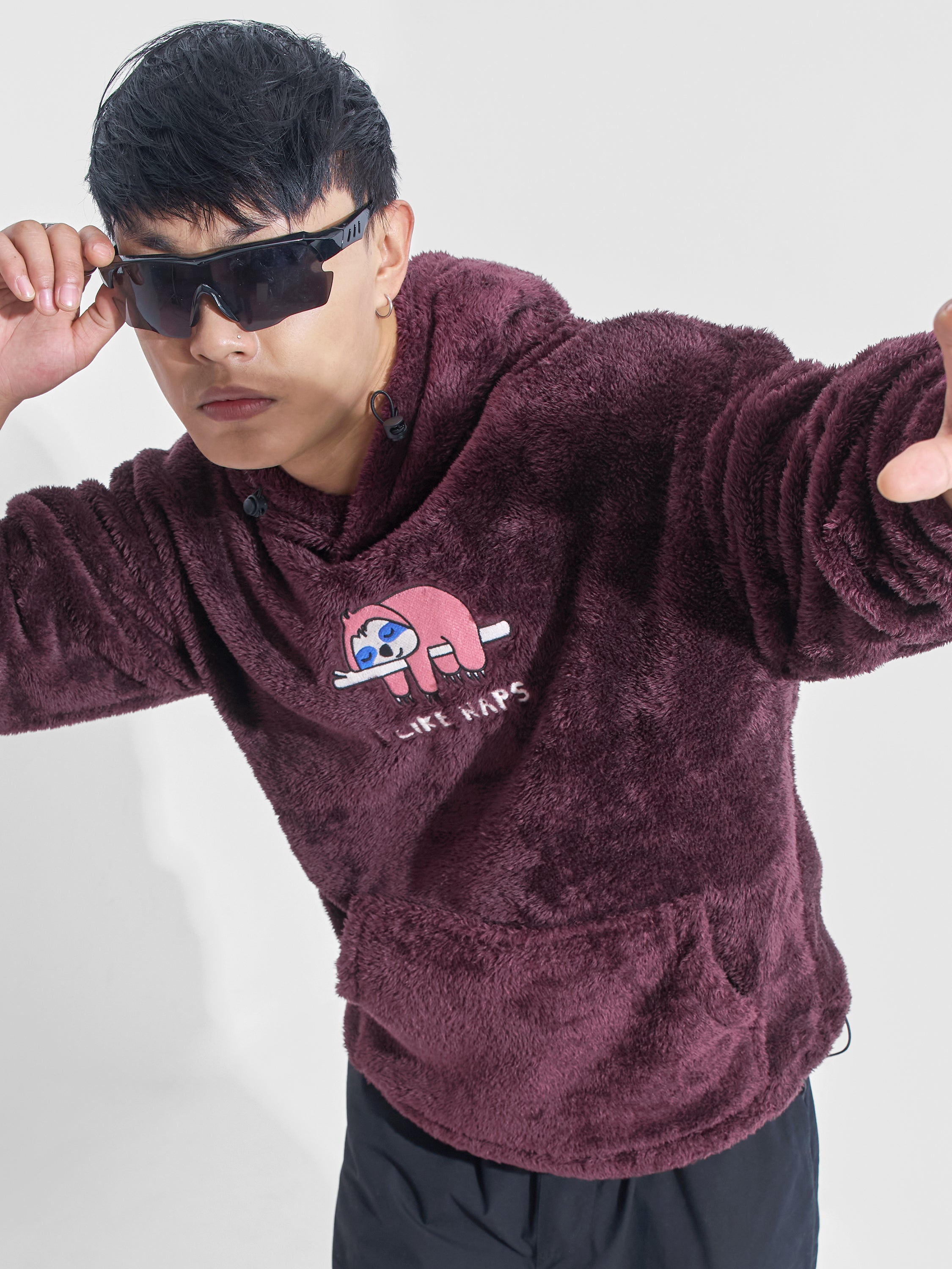 Highlander Men Burgundy Hooded Pullover Sweatshirt - Burgundy - Image 1