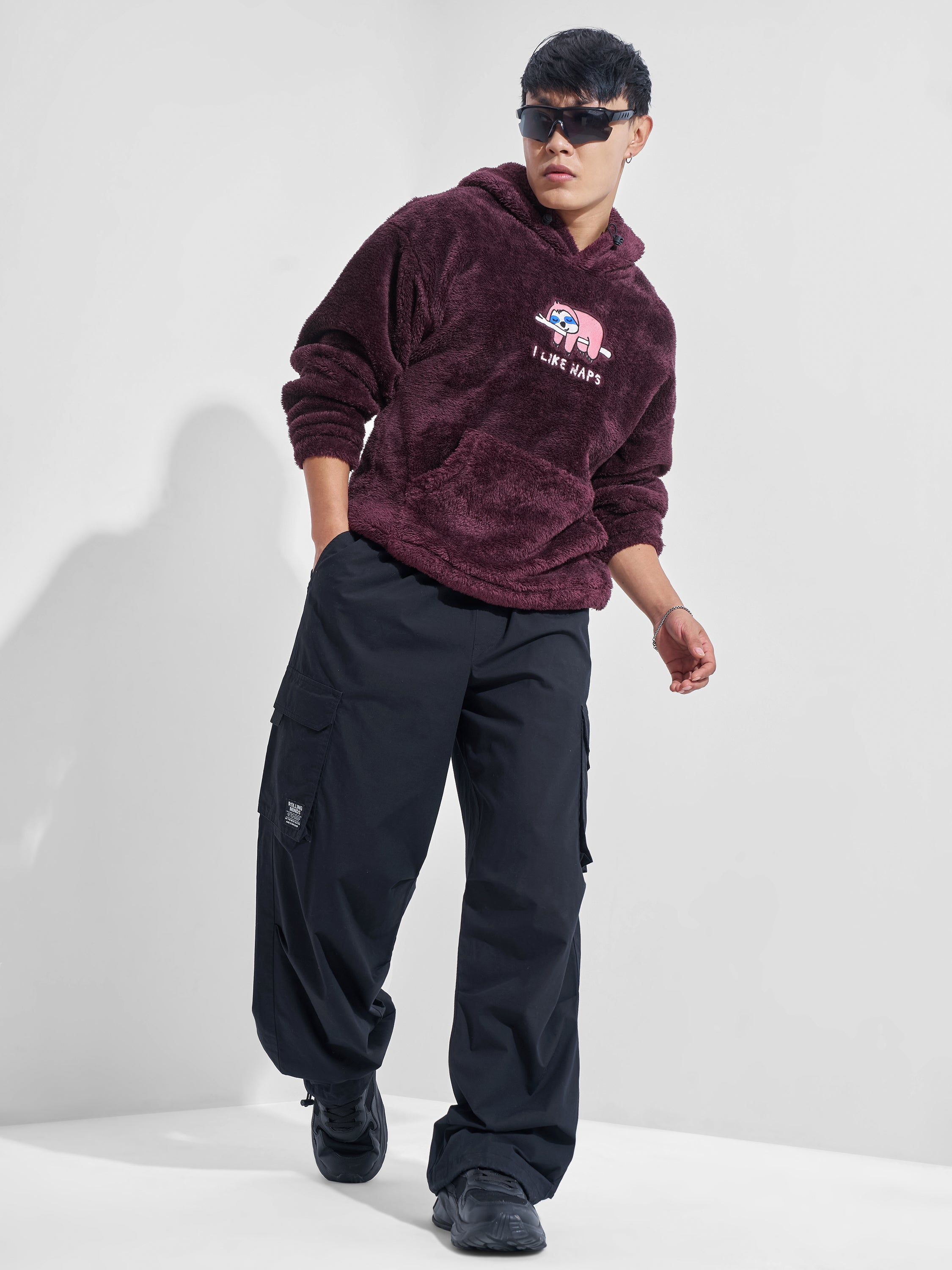 Highlander Men Burgundy Hooded Pullover Sweatshirt - Burgundy - Image 2