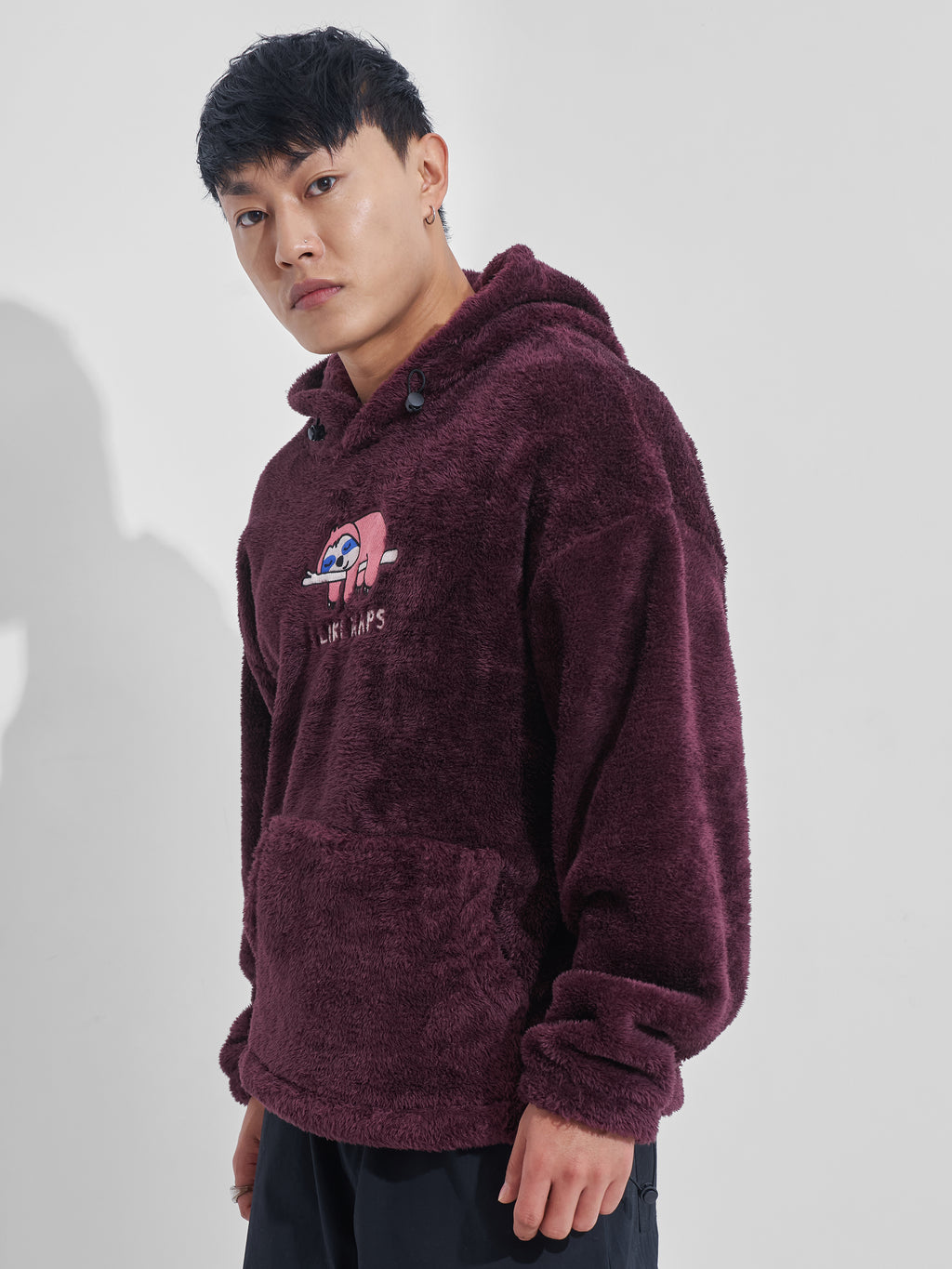 Highlander Men Burgundy Hooded Pullover Sweatshirt - Burgundy - Image 4