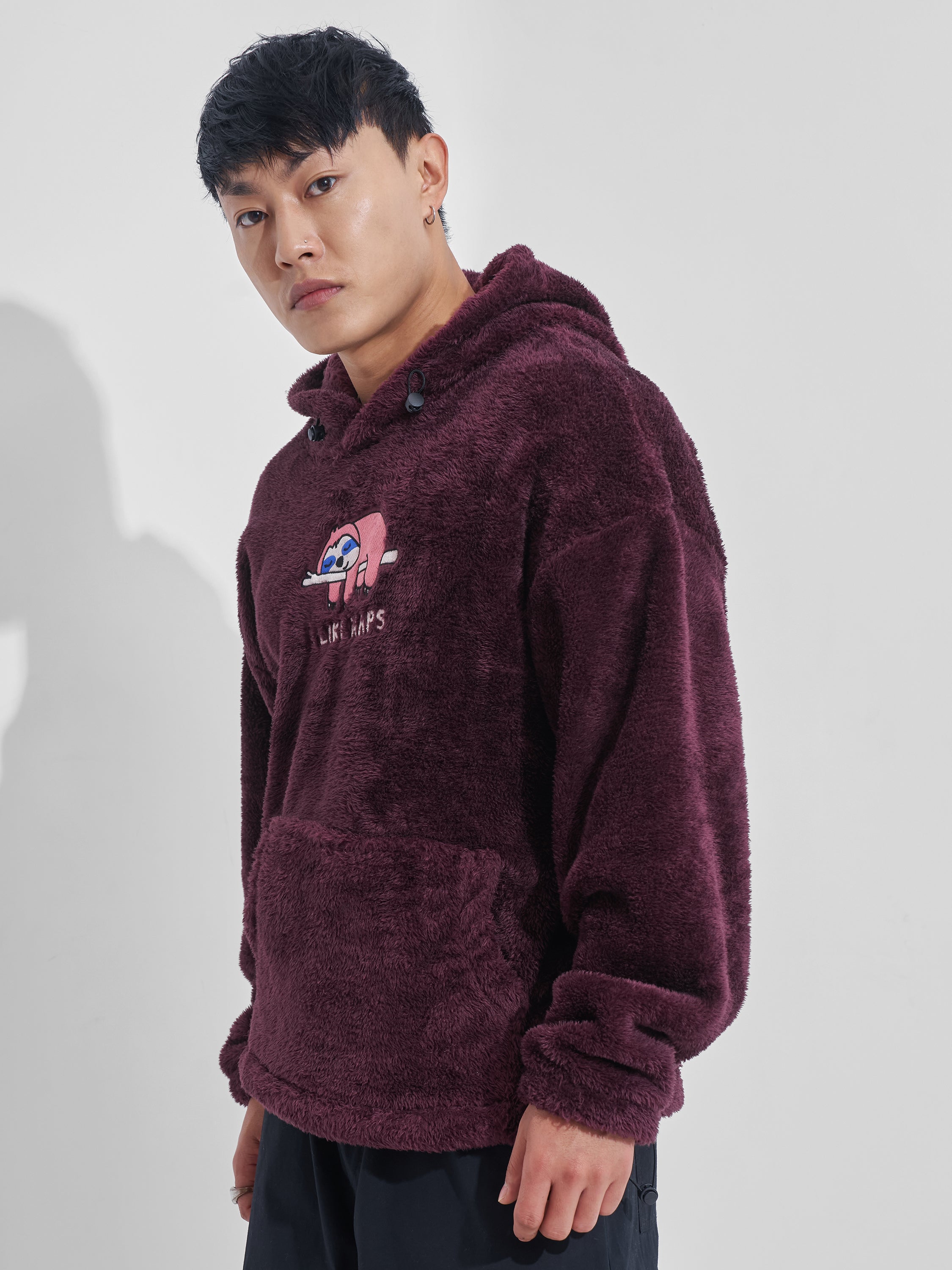 Highlander Men Burgundy Hooded Pullover Sweatshirt - Burgundy - Image 4